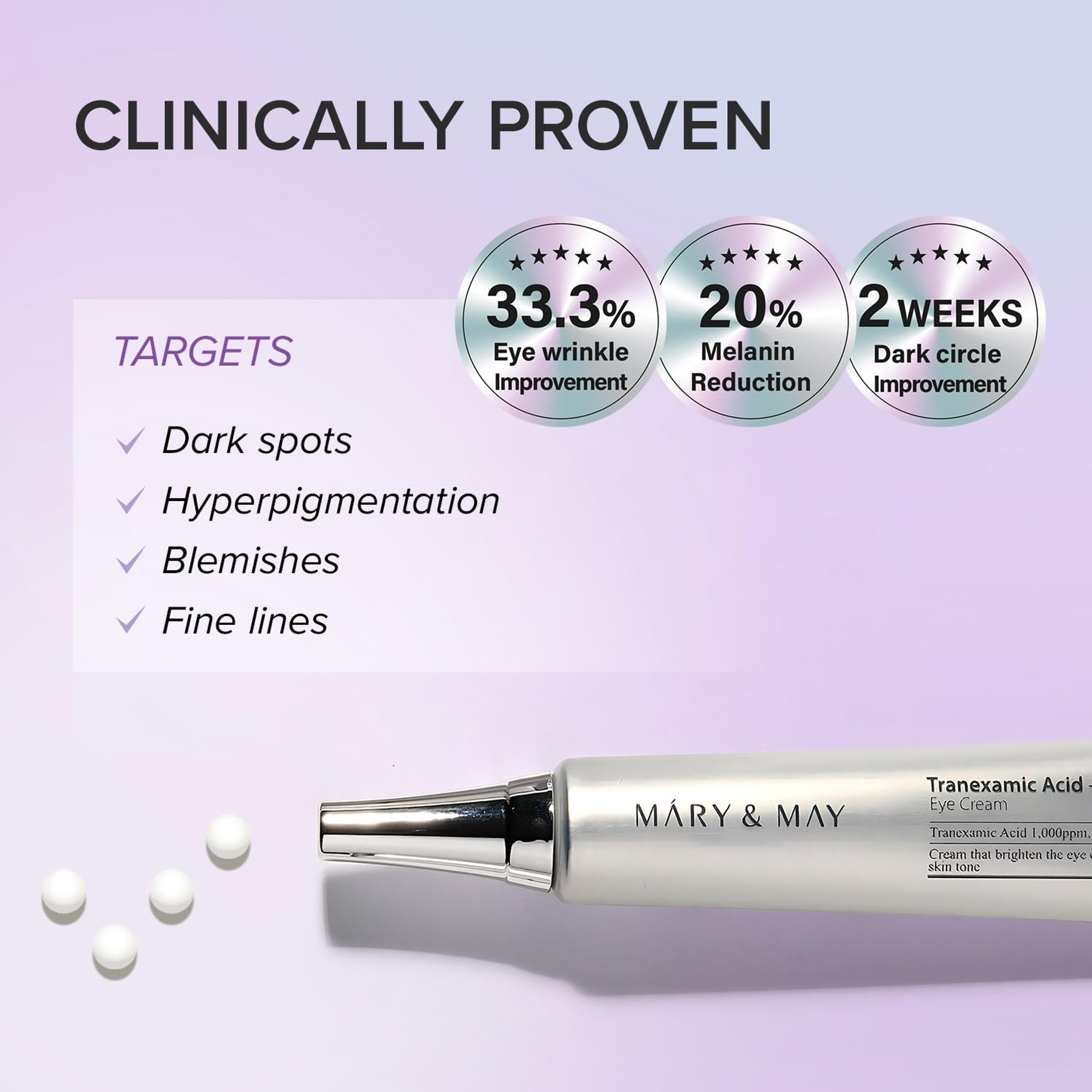 Mary & May TXA + Glutathione Eye Cream 1.01 fl.oz - Fragrance-Free Under Eye Cream for Dark Circles & Uneven Tone 3