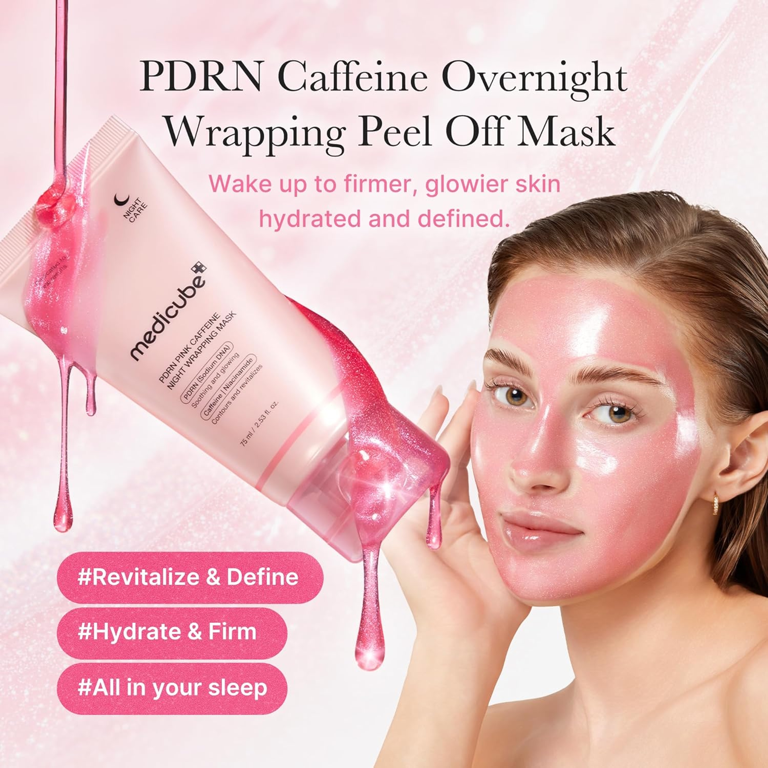 Medicube PDRN Pink Caffeine Night Wrapping Mask 2.53 fl.oz - Overnight Peel Off Mask for Refined & Glass Skin 3