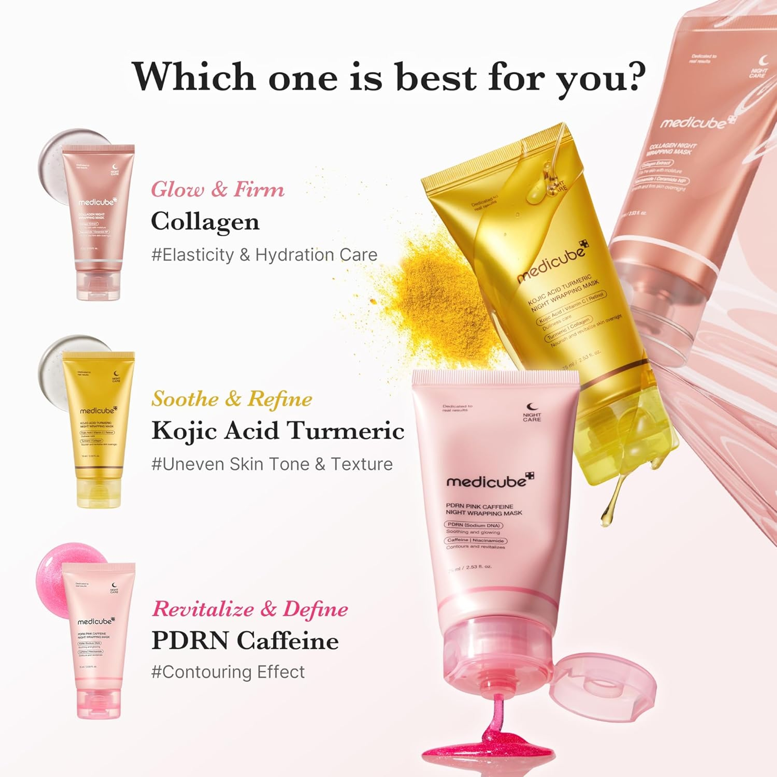 Medicube PDRN Pink Caffeine Night Wrapping Mask 2.53 fl.oz - Overnight Peel Off Mask for Refined & Glass Skin 6
