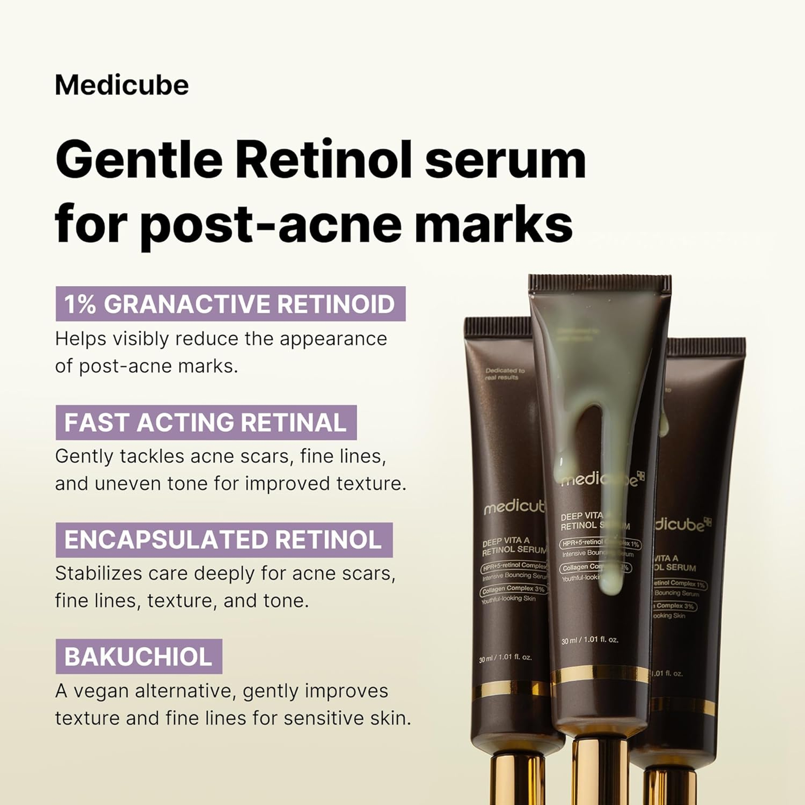 Medicube Deep Vita A Retinol Serum 1.01 fl.oz - Deep Reviving Bakuchiol & Retinol Serum for Fine Lines, Uneven Skin 3