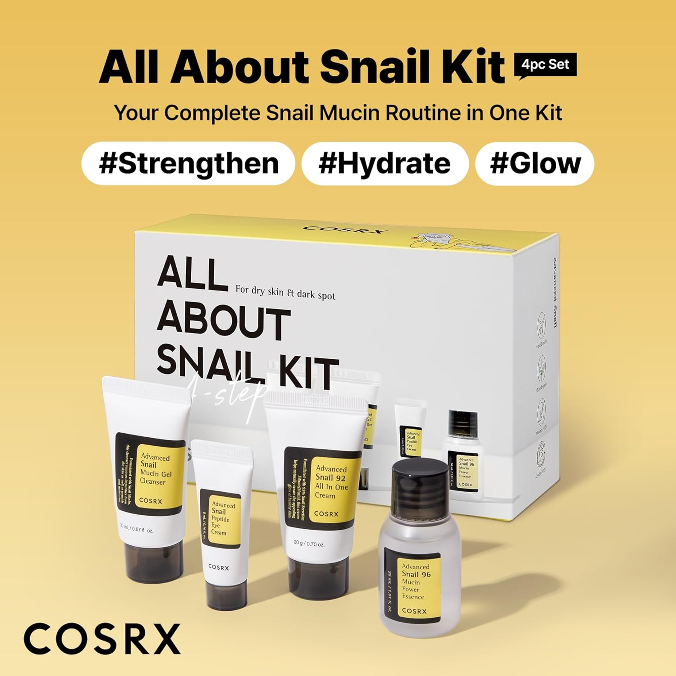 Cosrx All About Snail Mucin Korean Skin Care Set - Mini Travel Set with Snail Mucin Face Wash, Serum, Moisturizer & Eye Cream 2