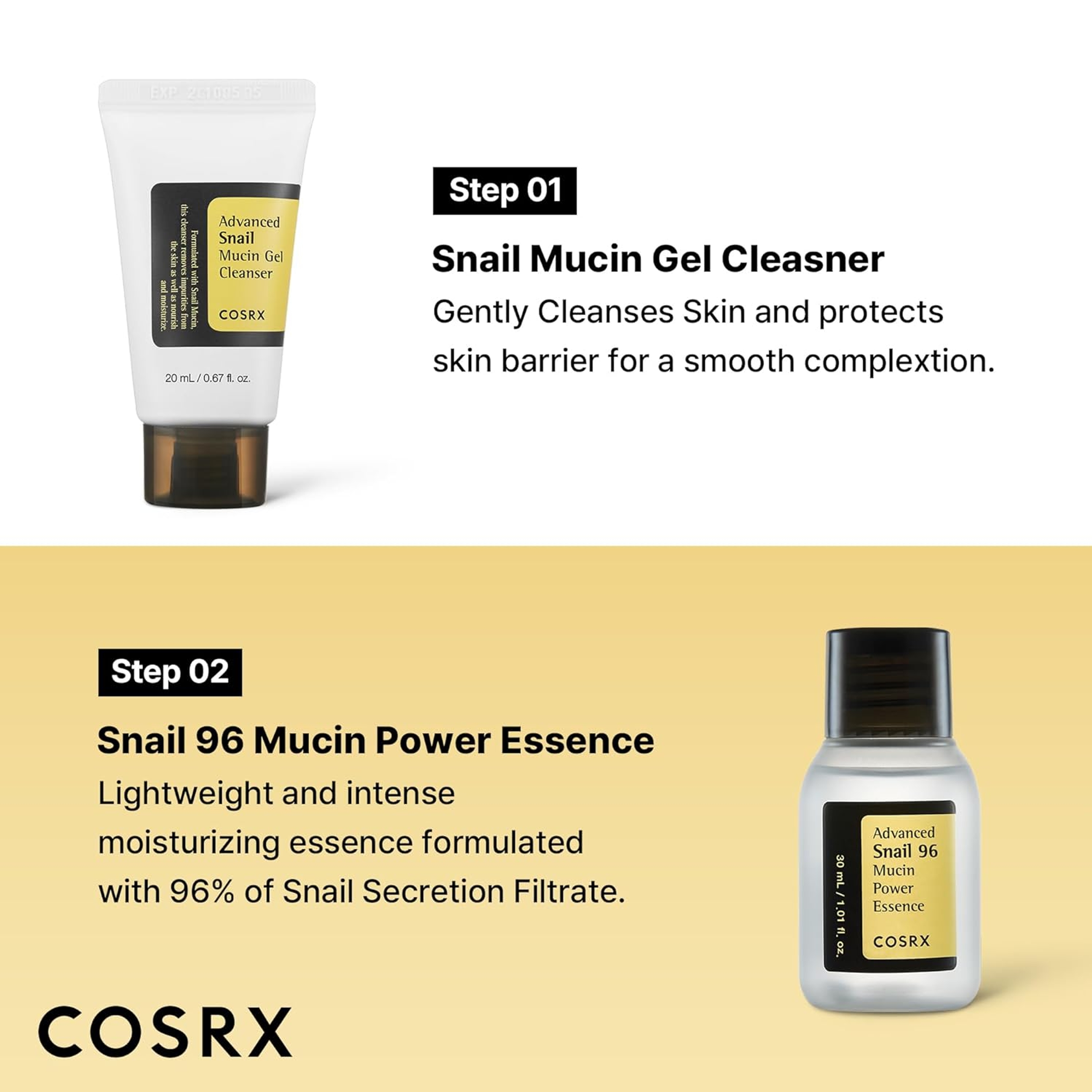 Cosrx All About Snail Mucin Korean Skin Care Set - Mini Travel Set with Snail Mucin Face Wash, Serum, Moisturizer & Eye Cream 4