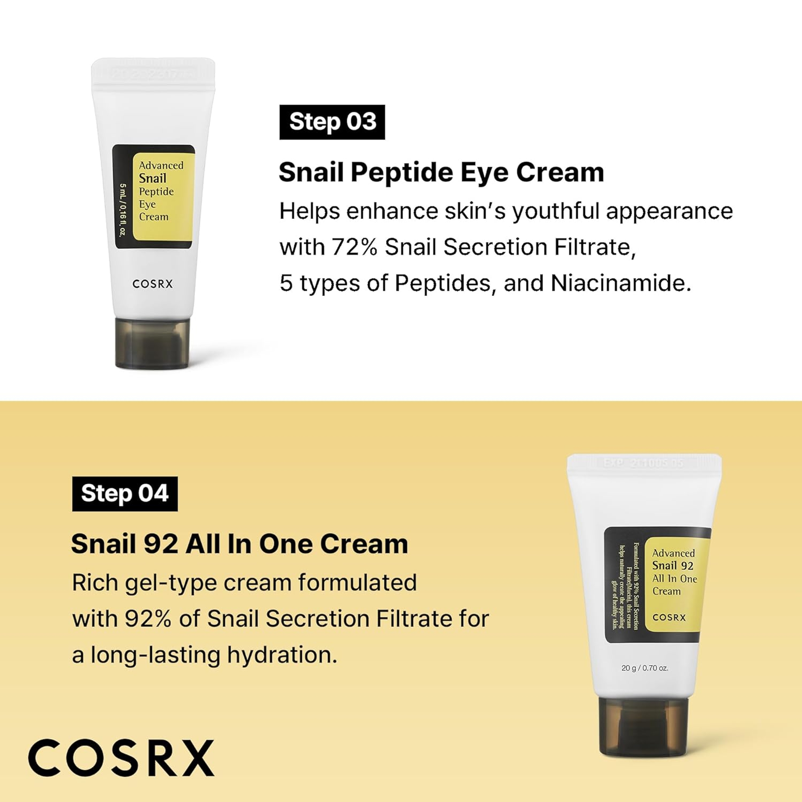 Cosrx All About Snail Mucin Korean Skin Care Set - Mini Travel Set with Snail Mucin Face Wash, Serum, Moisturizer & Eye Cream 5