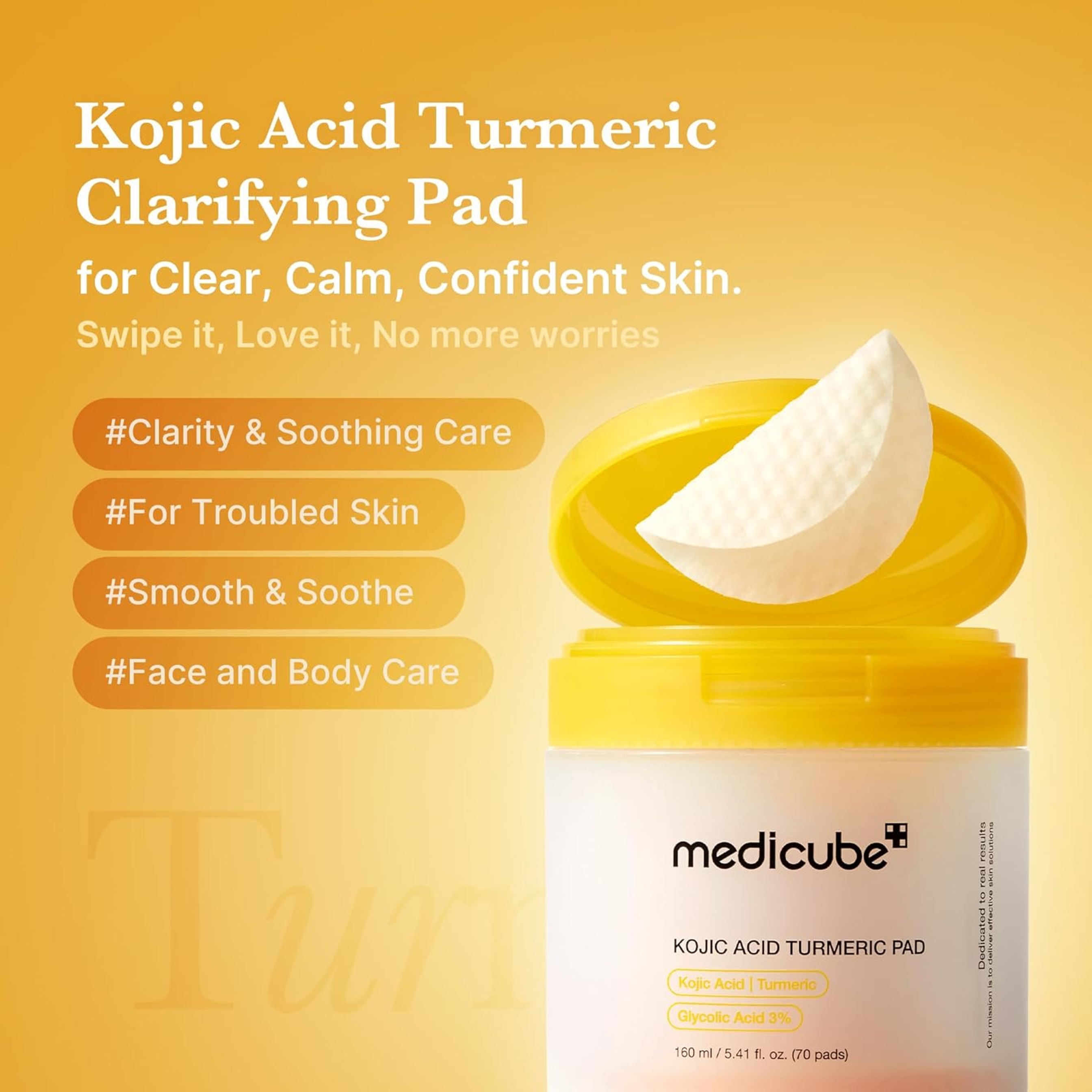 Medicube Kojic Acid Turmeric Pad 5.41 fl.oz (70 Pads) - Clarifying Toner Pad for Troubled Skin & Use After Spot Care 2