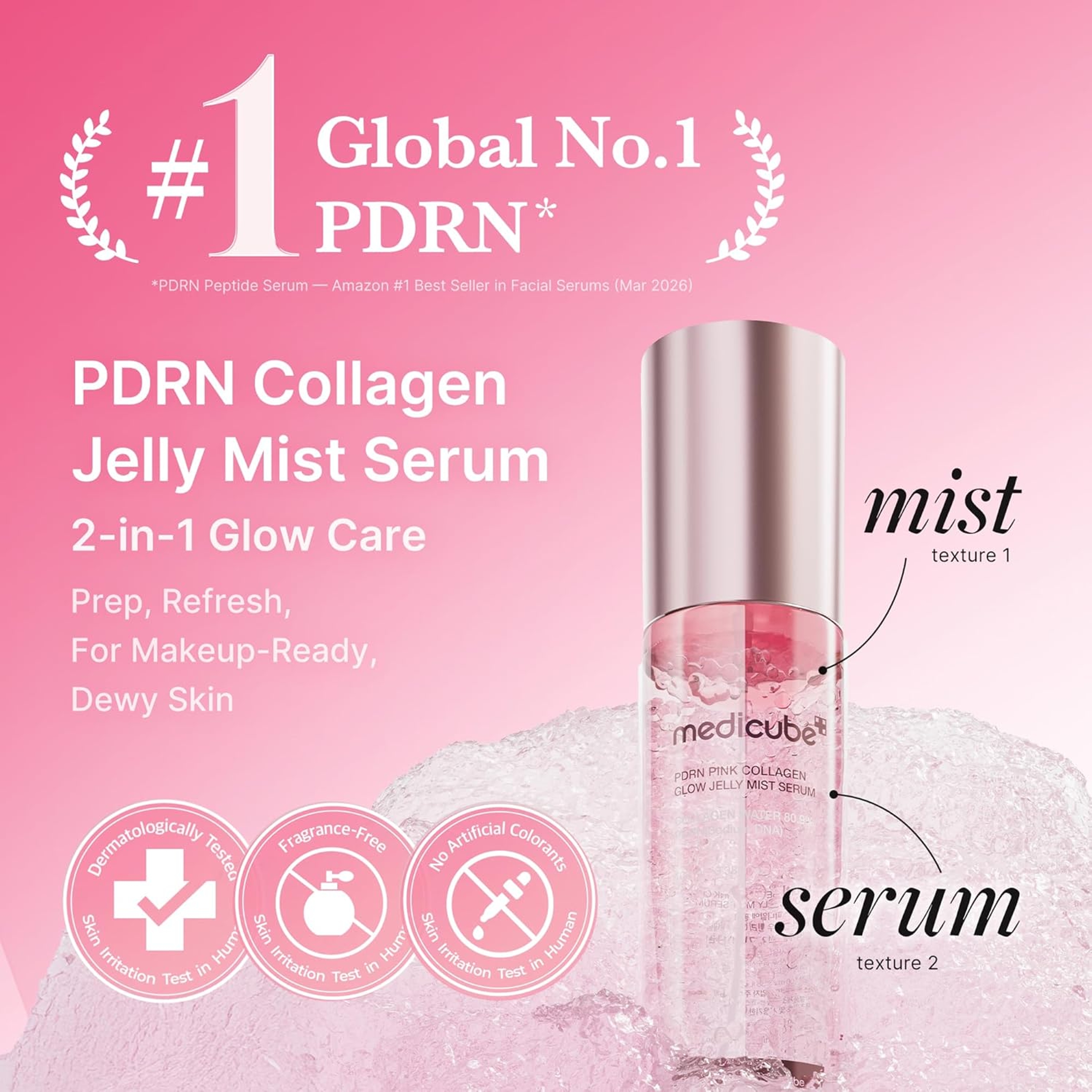 Medicube Pink PDRN Collagen Glow Jelly Mist Serum 3.38 fl.oz - Dual-Texture Glow Spray for Hydration & Radiance 2