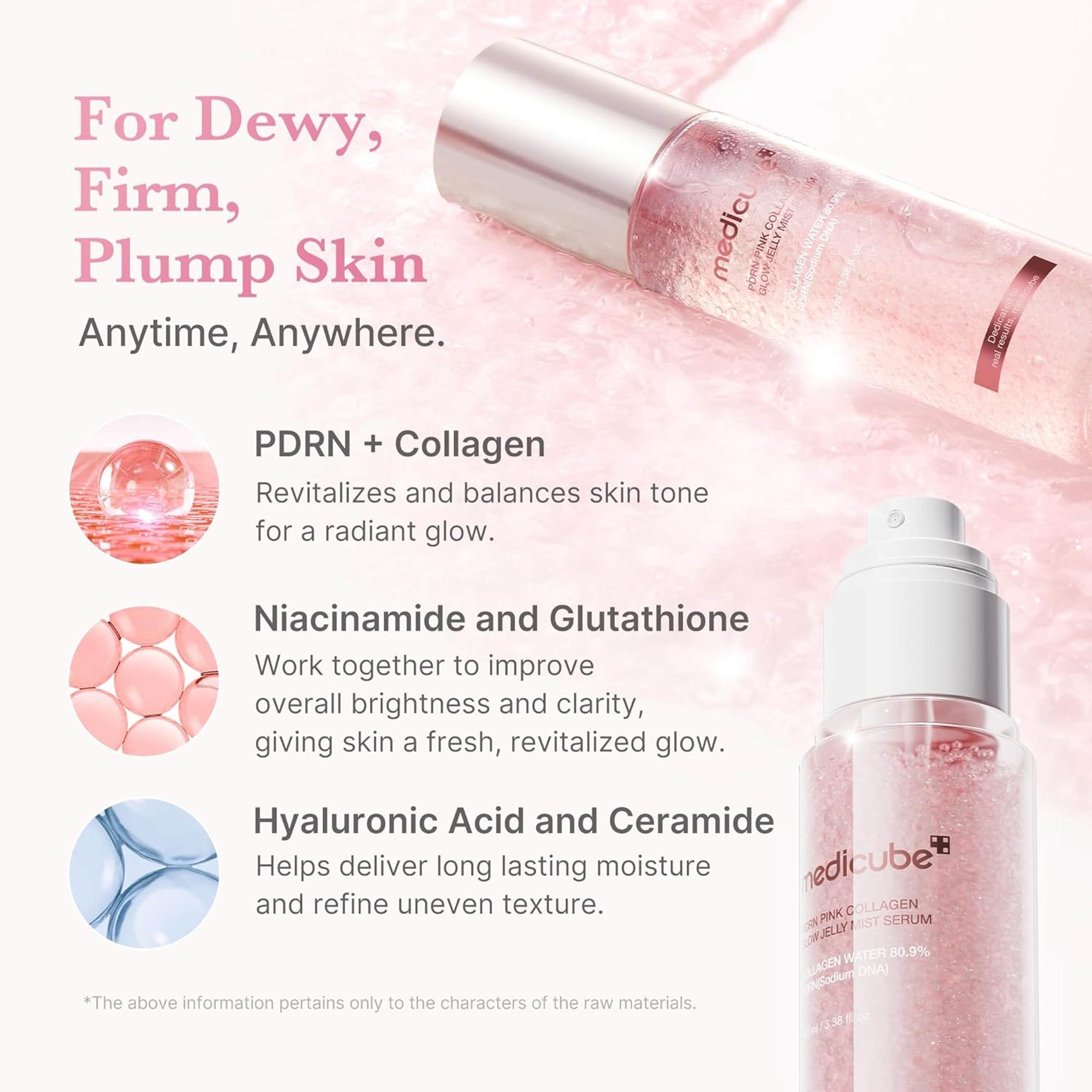 Medicube Pink PDRN Collagen Glow Jelly Mist Serum 3.38 fl.oz - Dual-Texture Glow Spray for Hydration & Radiance 3
