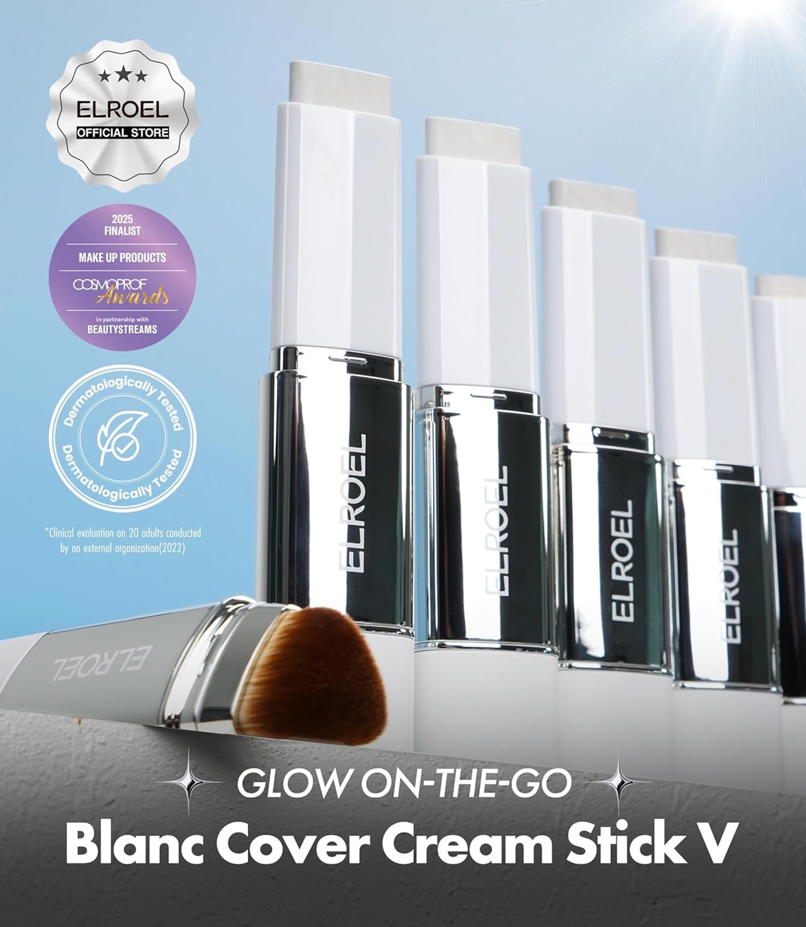 Elroel Blanc Cover Cream Stick V, 202 Natural, 0.45 fl.oz - Medium to Full Coverage Dewy Finish Base Makeup 2