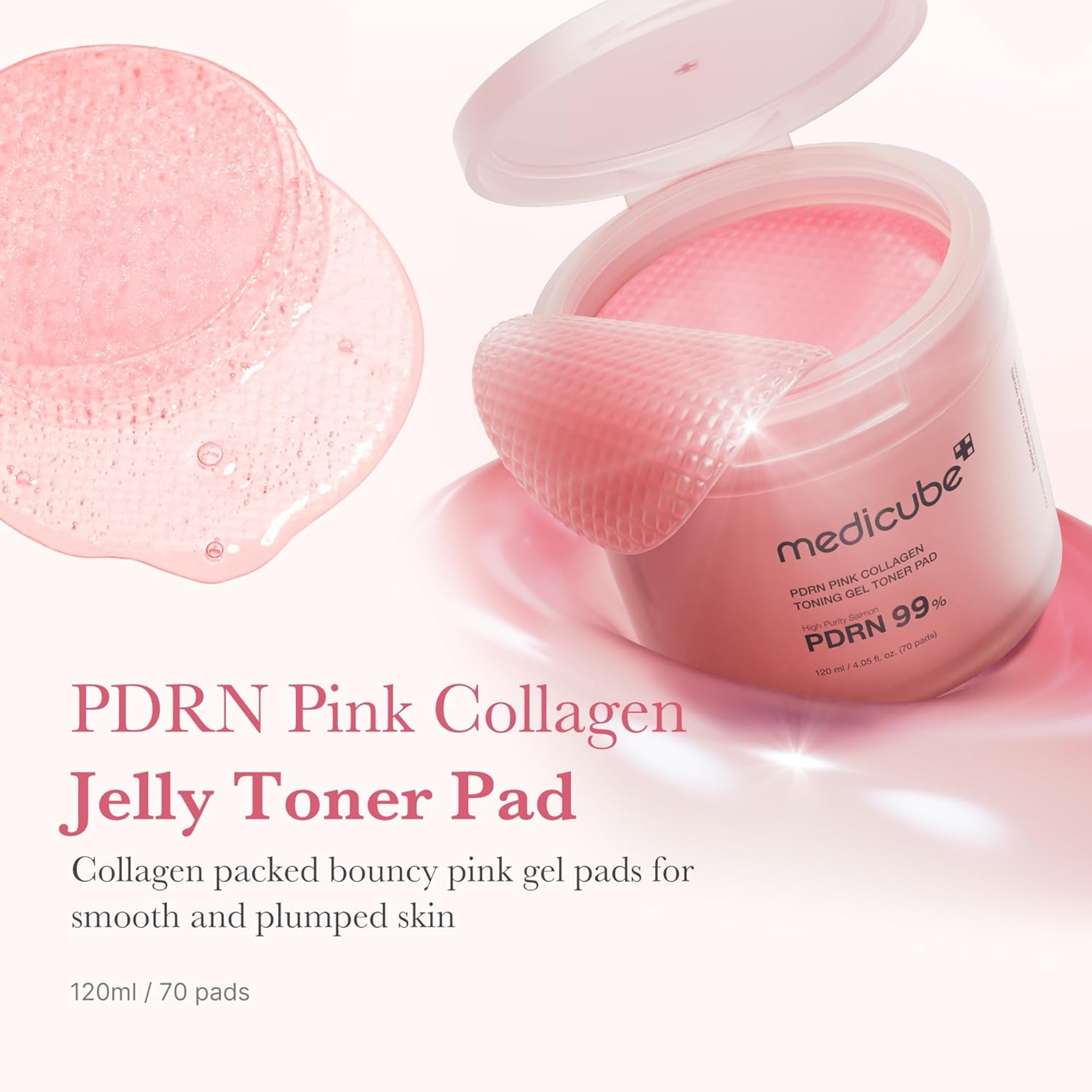 Medicube PDRN Pink Collagen Toning Gel Toner Pad 4.05 fl.oz (70 Pads) - Salmon DNA Jelly Pad for Uneven Skin Tone 2