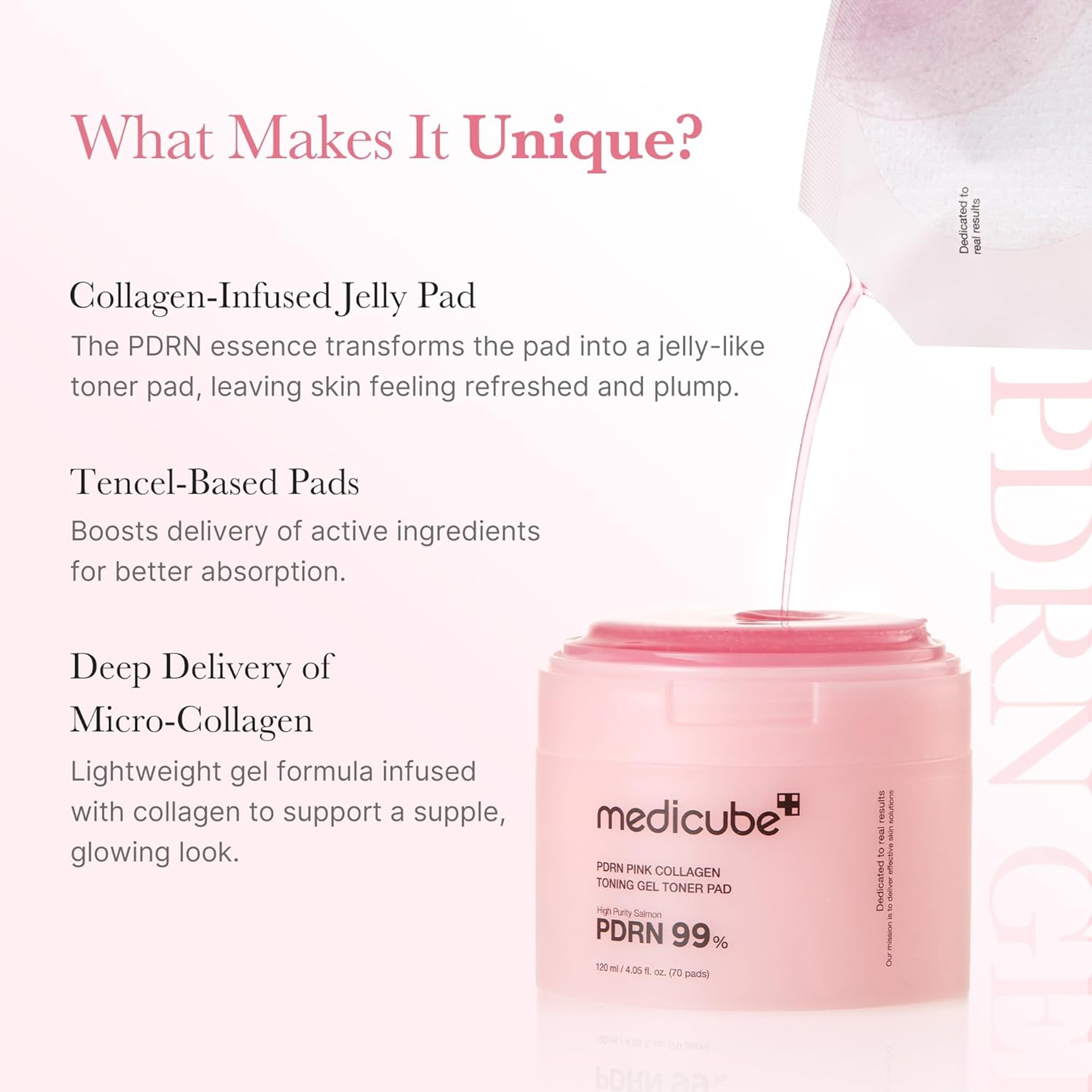 Medicube PDRN Pink Collagen Toning Gel Toner Pad 4.05 fl.oz (70 Pads) - Salmon DNA Jelly Pad for Uneven Skin Tone 3