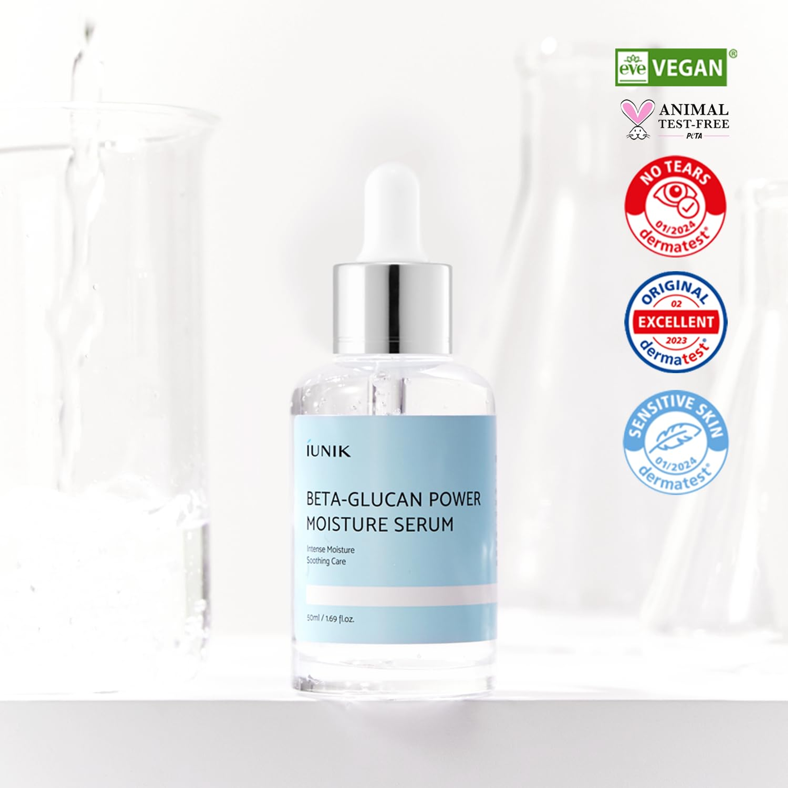iUNIK Beta-Glucan Power Moisture Serum - Deep Hydration Vegan Serum for Dry, Mature & Sensitive Skin 1.69 fl.oz 6