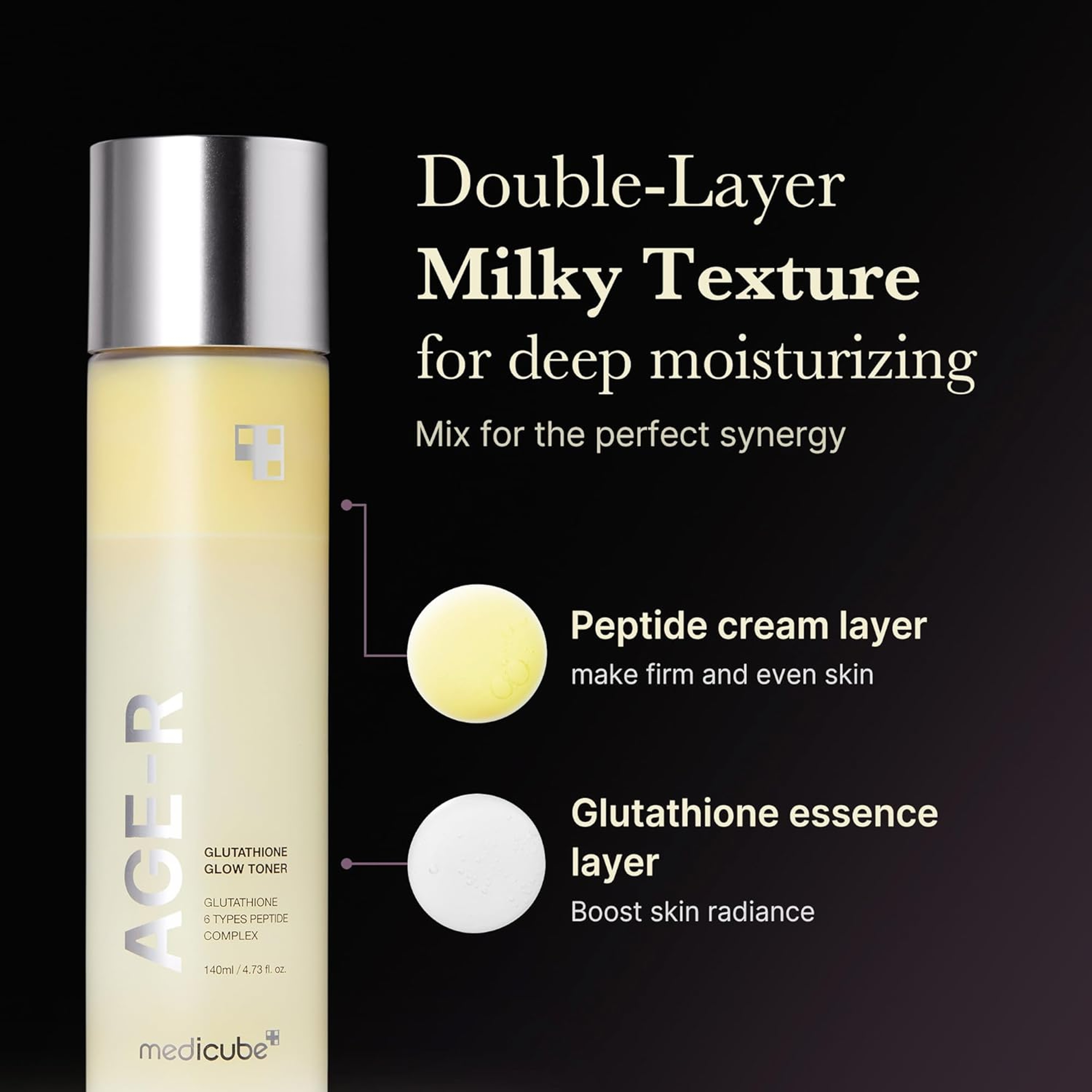 Medicube Age-R Glutathione Glow Toner 4.73 fl.oz - Low-Irritation Double Layer Toner for Glass Glow Skin 3