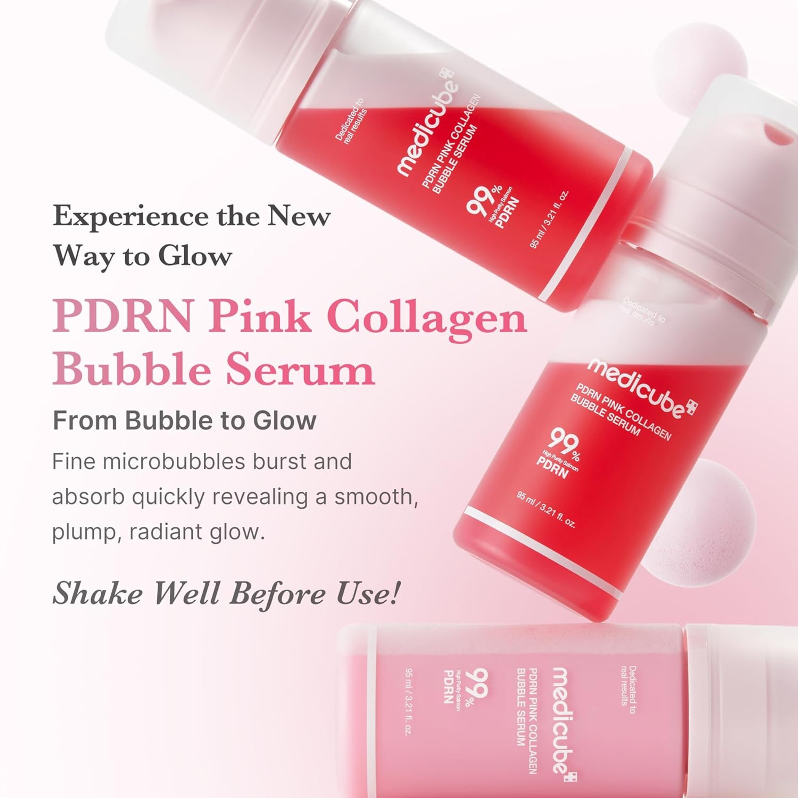 Medicube PDRN Pink Collagen Bubble Serum 3.21 fl.oz - Bubble-to-Glow Firming Serum for Radiant, Plump Skin 2