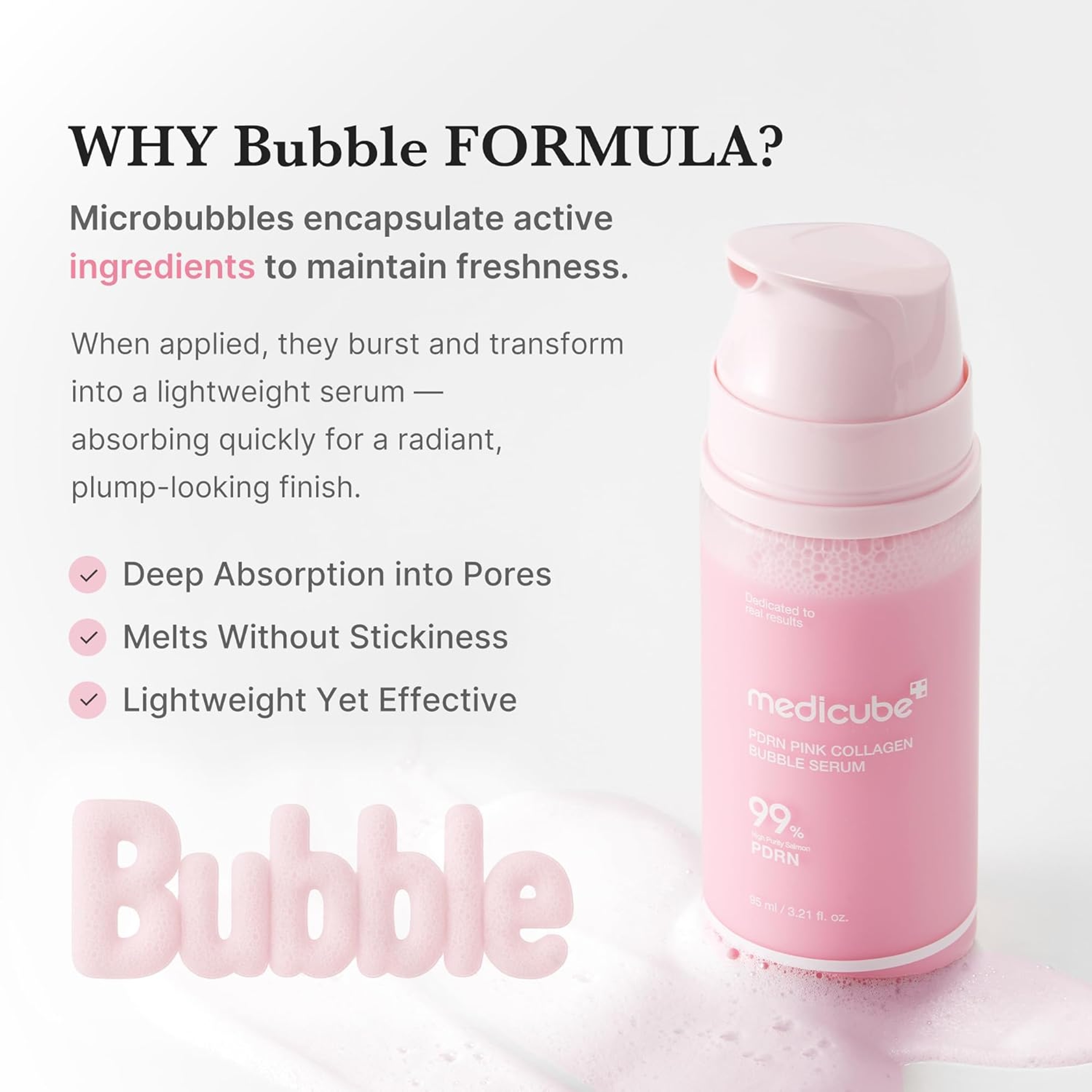 Medicube PDRN Pink Collagen Bubble Serum 3.21 fl.oz - Bubble-to-Glow Firming Serum for Radiant, Plump Skin 14