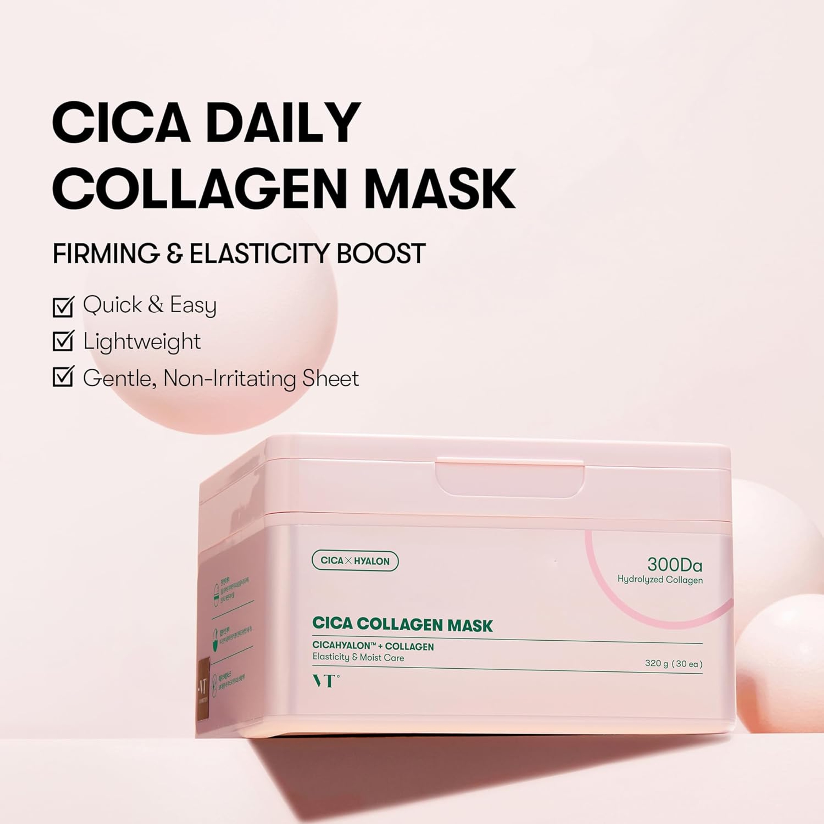 VT Cosmetics CICA Collagen Mask 30 Count - 300Da Low Molecular Collagen for Skin Elasticity 2