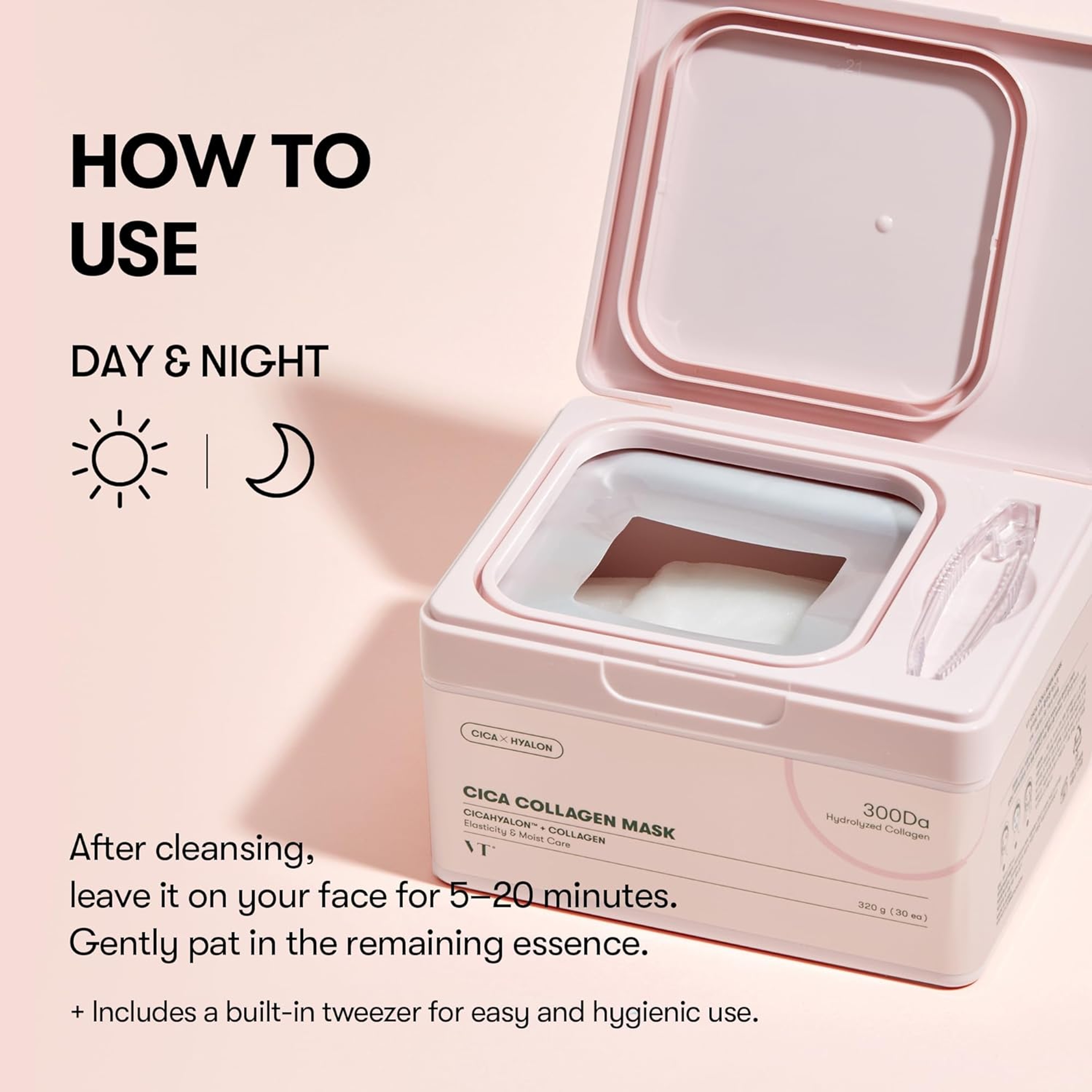 VT Cosmetics CICA Collagen Mask 30 Count - 300Da Low Molecular Collagen for Skin Elasticity 5