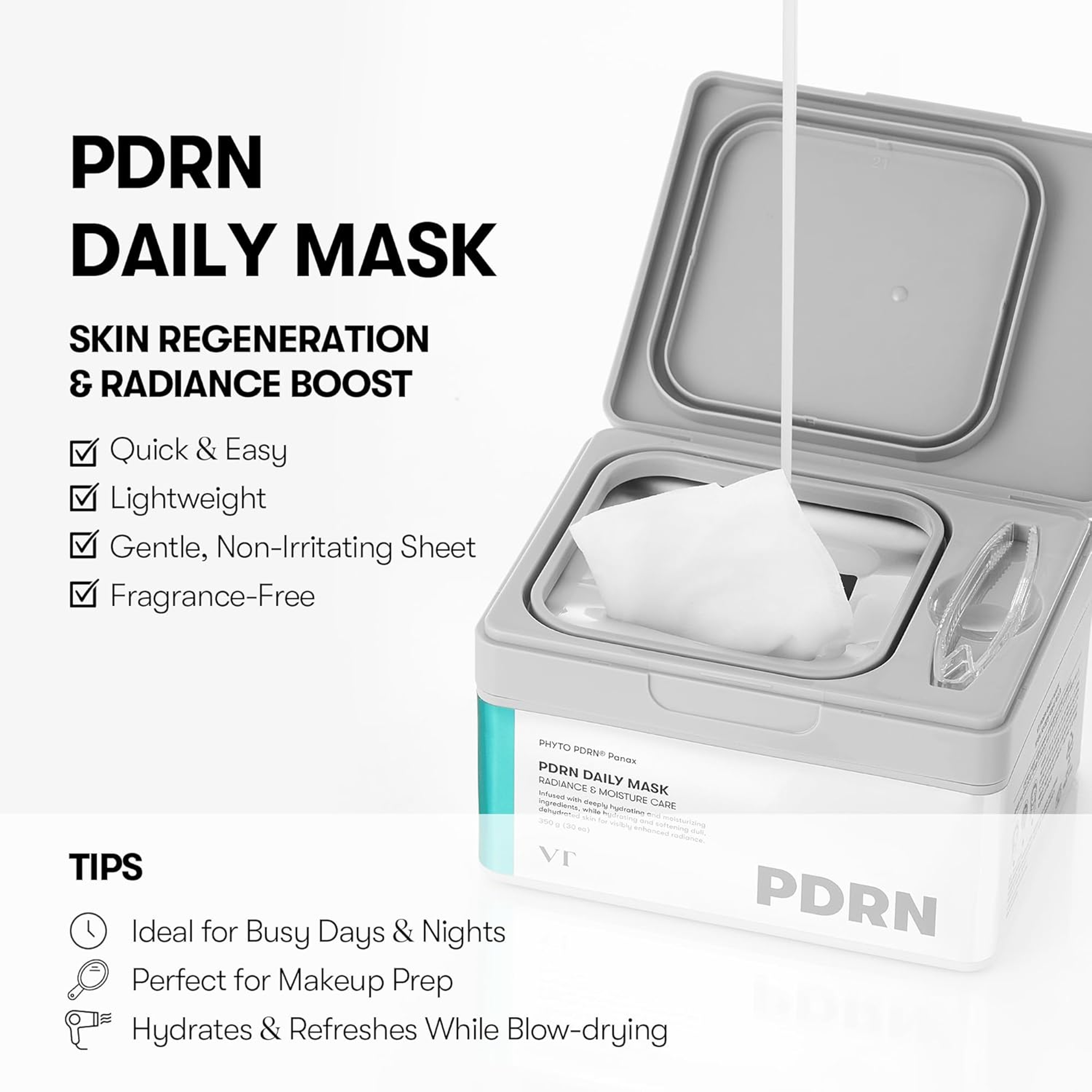 VT Cosmetics PDRN Daily Mask - Moisturizing Facial Mask for Skin Restoration & Radiance 12.34 fl.oz (30 Sheets) 2