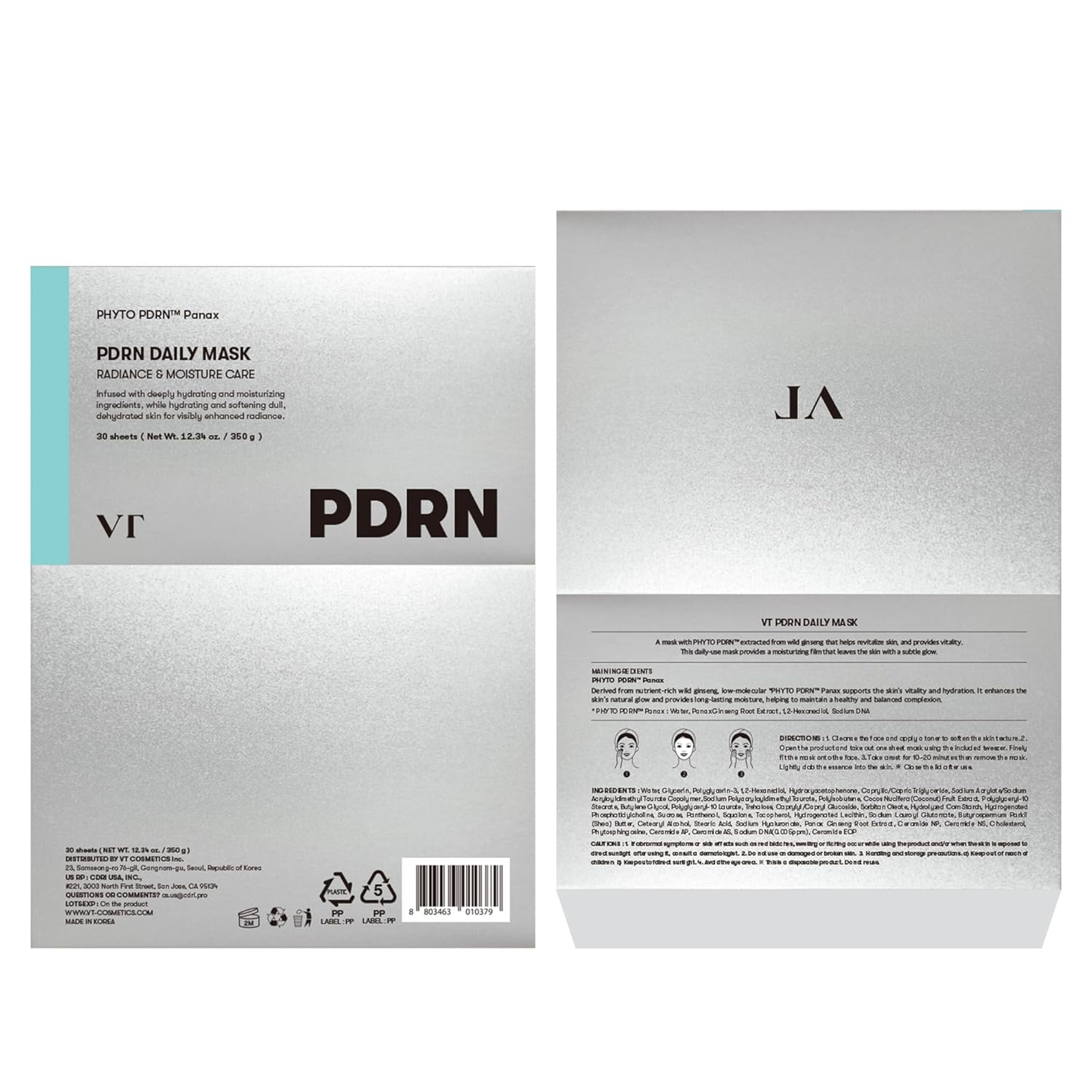 VT Cosmetics PDRN Daily Mask - Moisturizing Facial Mask for Skin Restoration & Radiance 12.34 fl.oz (30 Sheets) 6