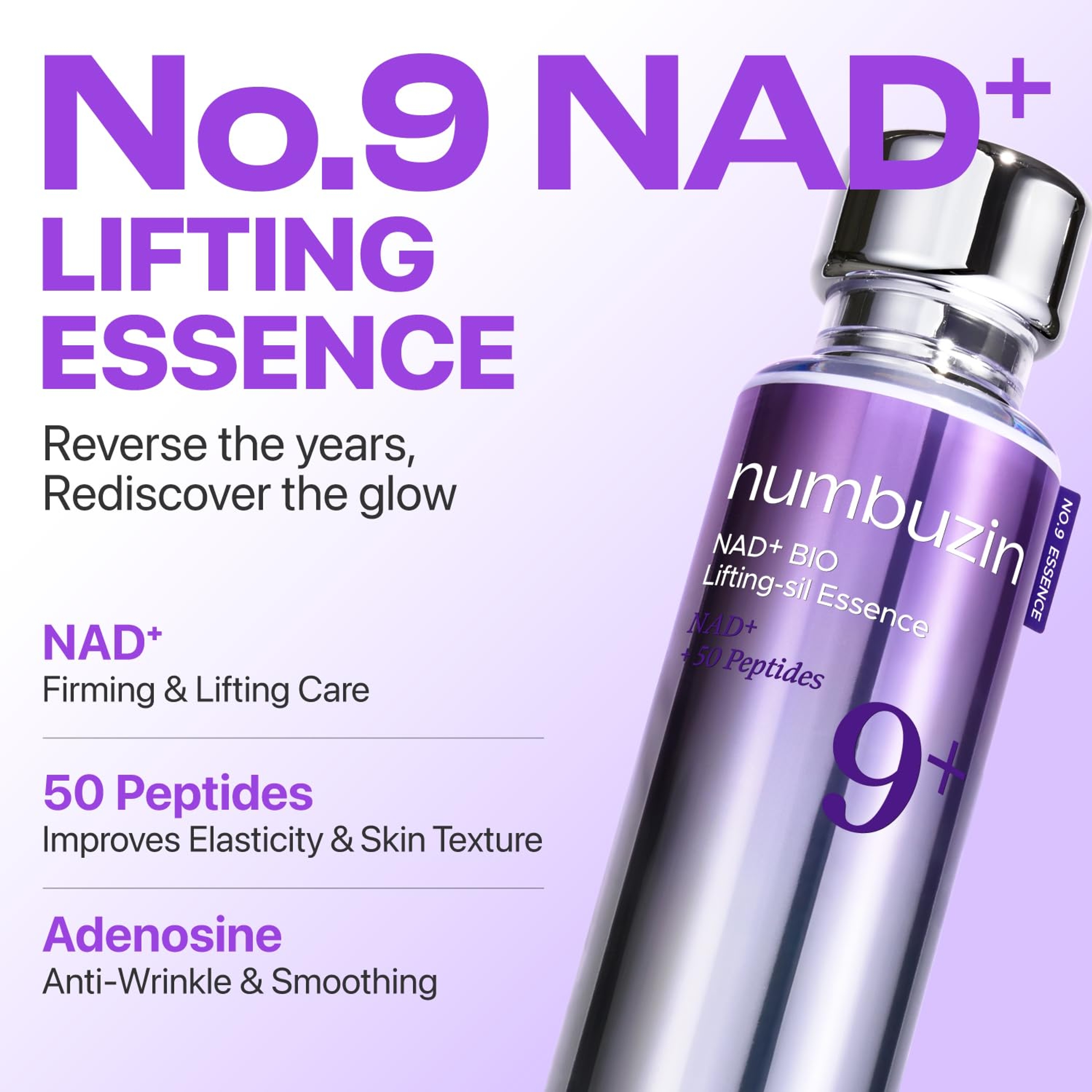 Numbuzin No.9 NAD+ Lifting Essence - 50 Peptide Serum for Sagging Skin, Fine Lines 1.69 fl.oz 2