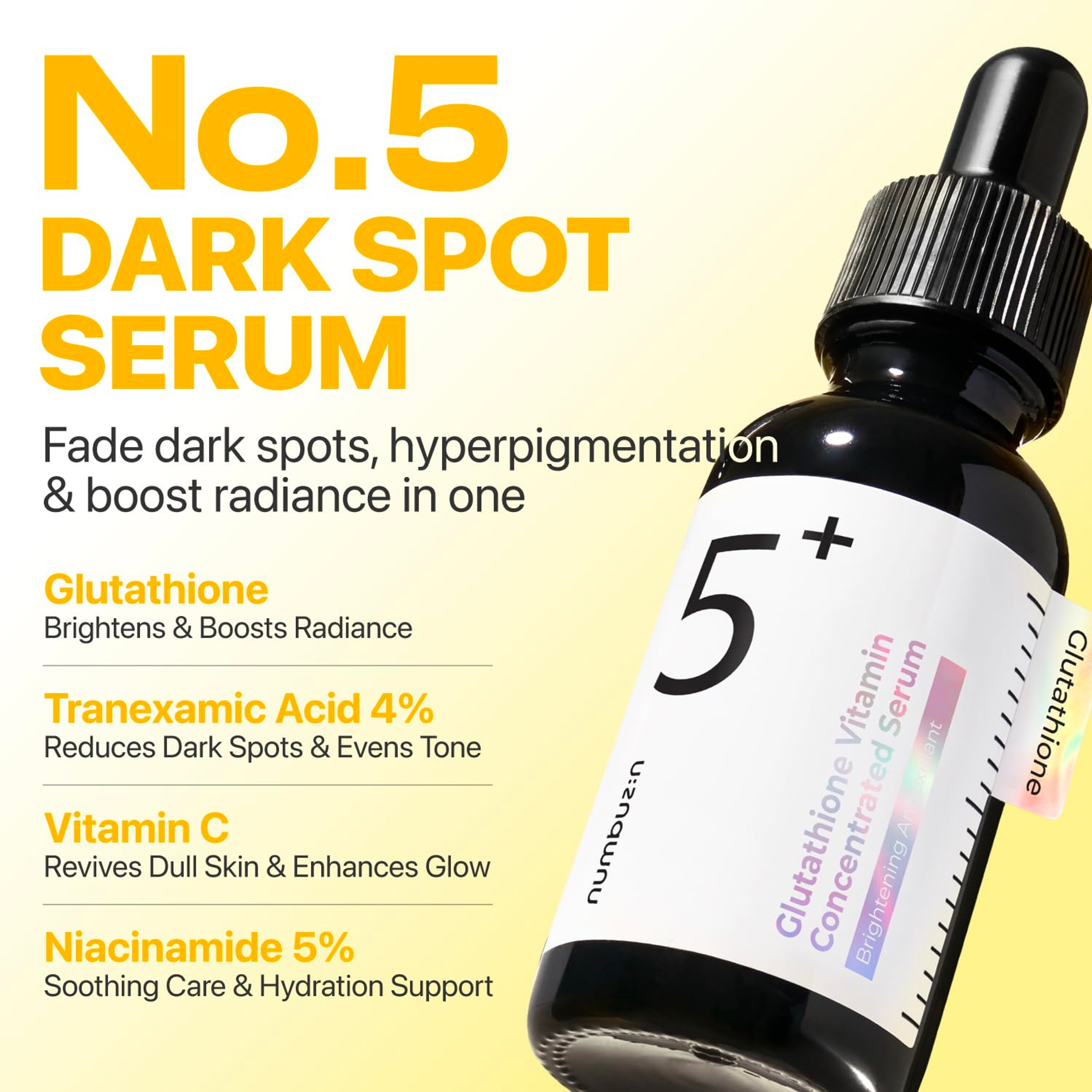 Numbuzin No.5 Glutathione Vitamin Concentrated Serum - Glutathione & Vitamin Serum for a Radiant-Looking Glow 1.01 fl.oz 2