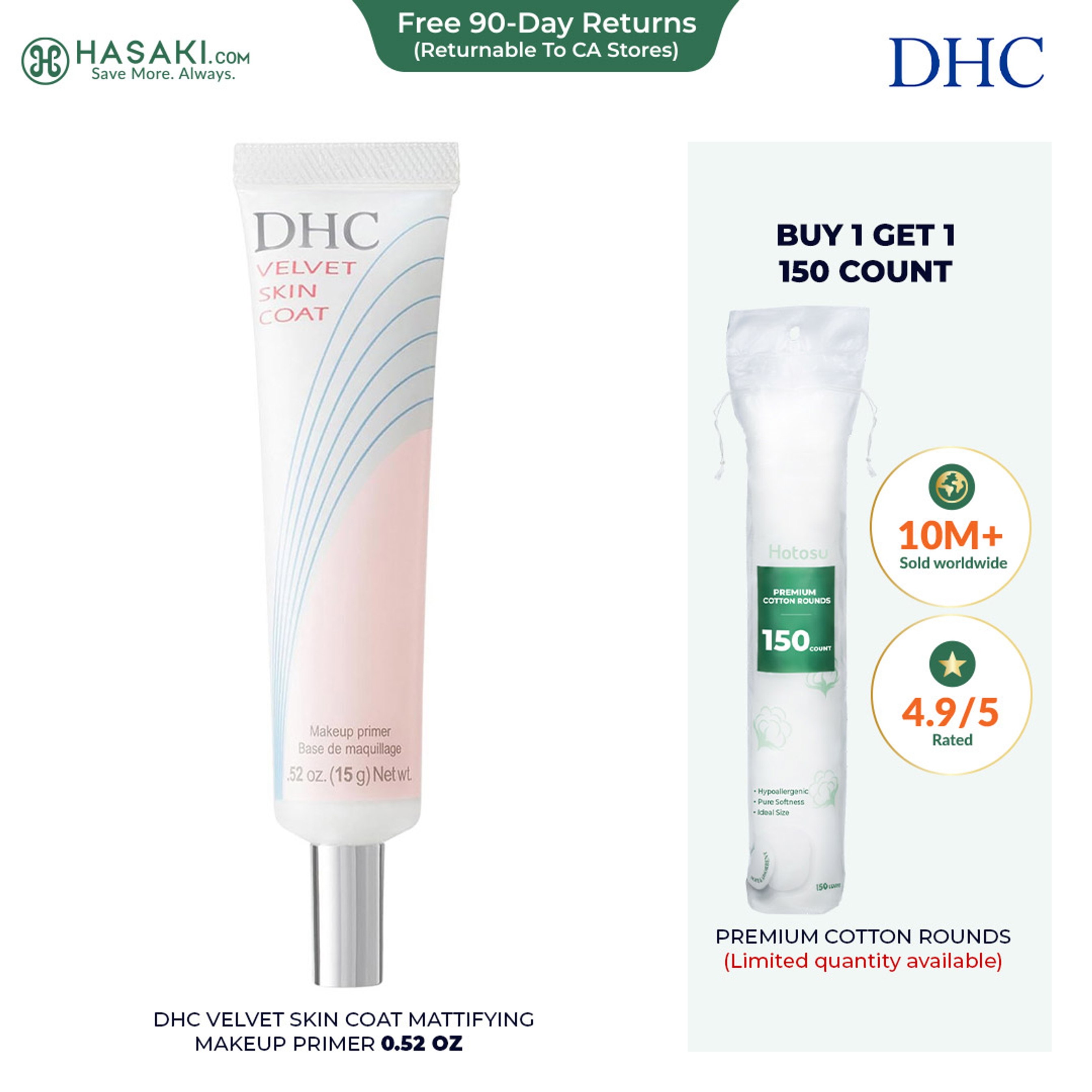 DHC Velvet Skin Coat Mattifying Makeup Primer 0.52 oz - Minimizes Look of Pores, Fine Lines & Imperfections 1