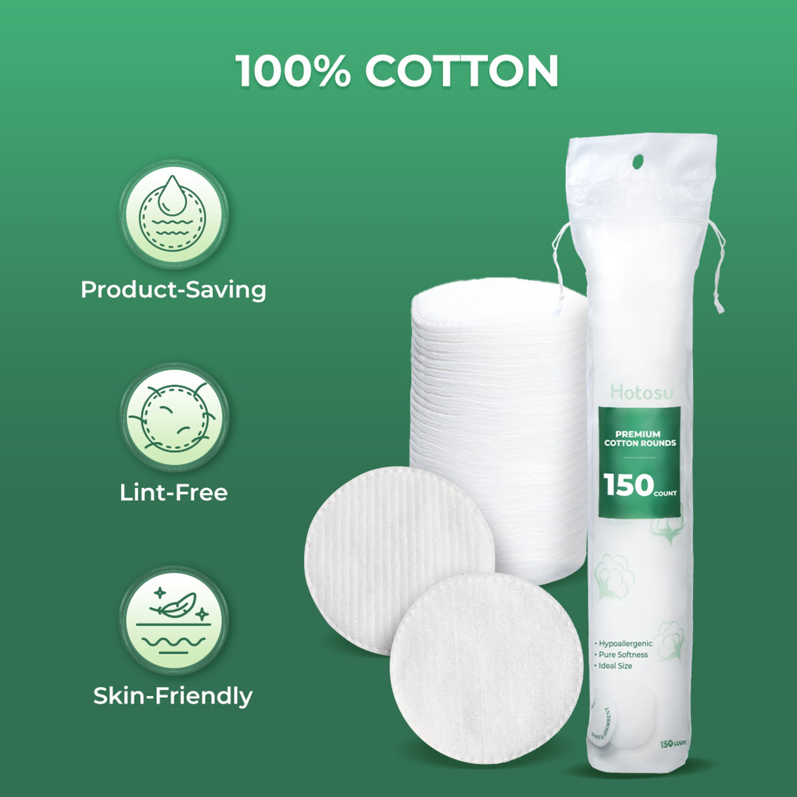 Hotosu Premium Cotton Rounds 150 Count (Pack of 4) 3