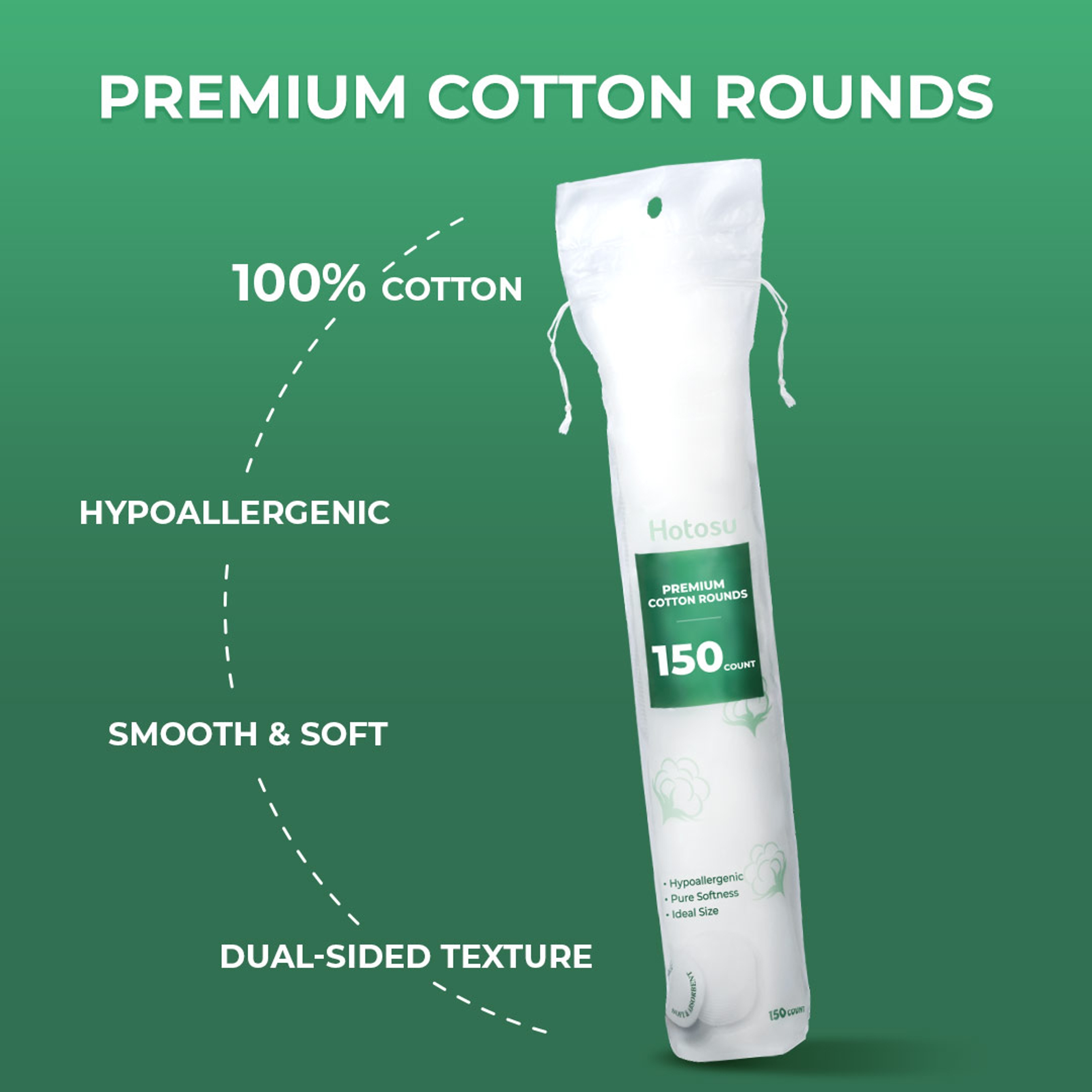 Hotosu Premium Cotton Rounds 150 Count (Pack of 4) 2