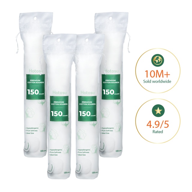 Hotosu Premium Cotton Rounds 150 Count (Pack of 4)