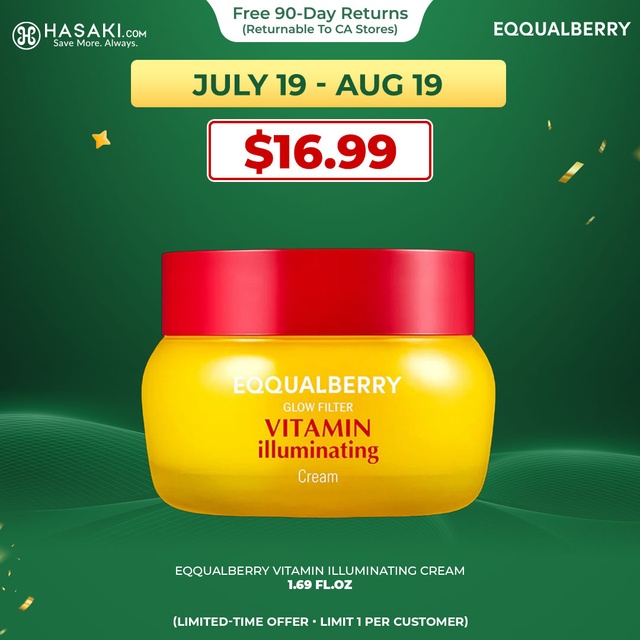 Eqqualberry Vitamin Illuminating Cream 1.69 fl.oz - Glowy, Lightweight Hydration Cream for Dark Spots
