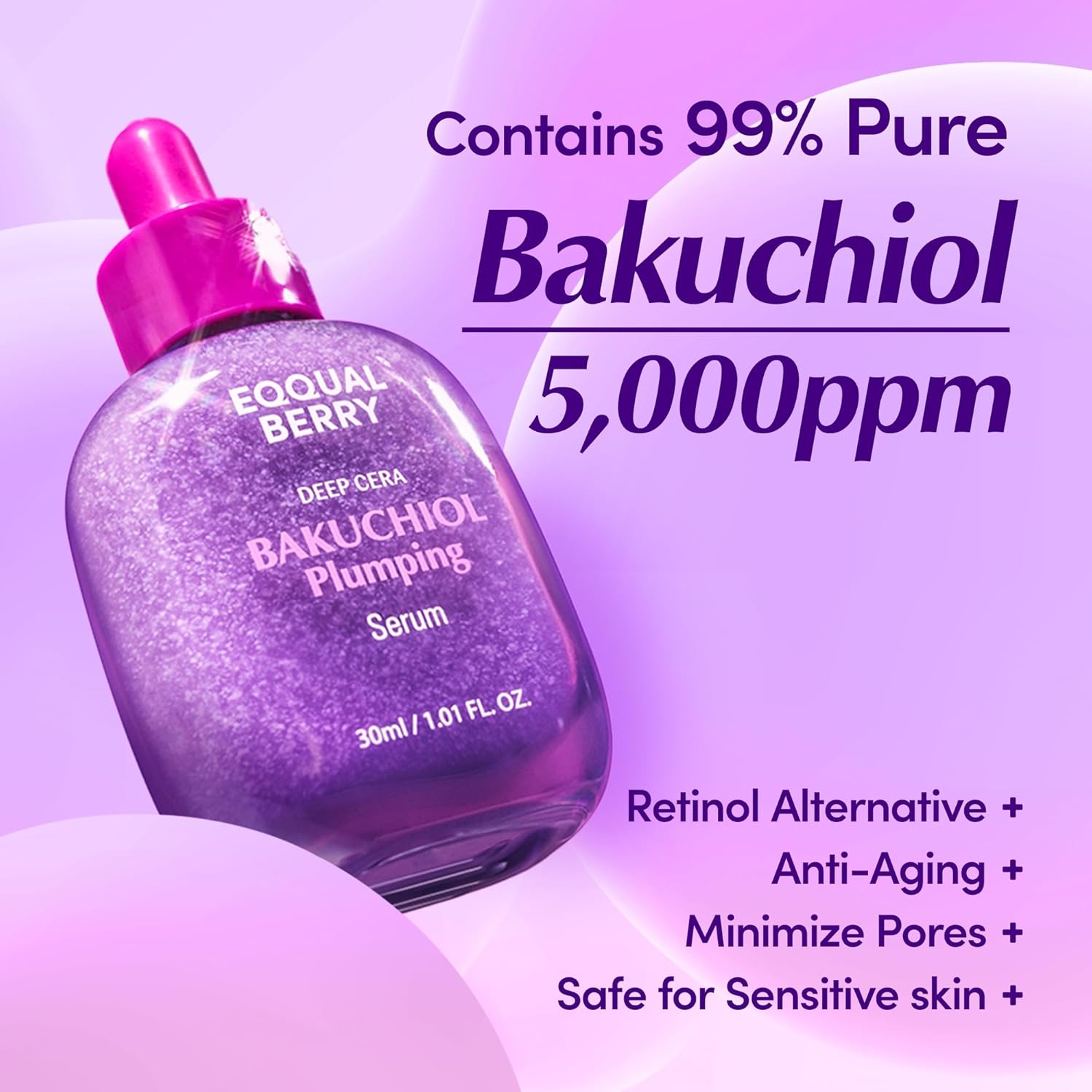 Eqqualberry Bakuchiol Plumping Face Serum 1.01 fl.oz - Retinol Natural Alternative for Sensitive Skin 2