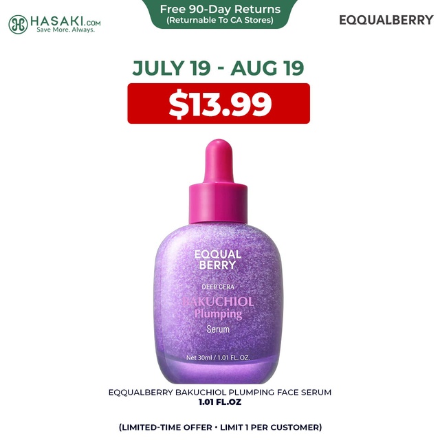 Eqqualberry Bakuchiol Plumping Face Serum 1.01 fl.oz - Retinol Natural Alternative for Sensitive Skin