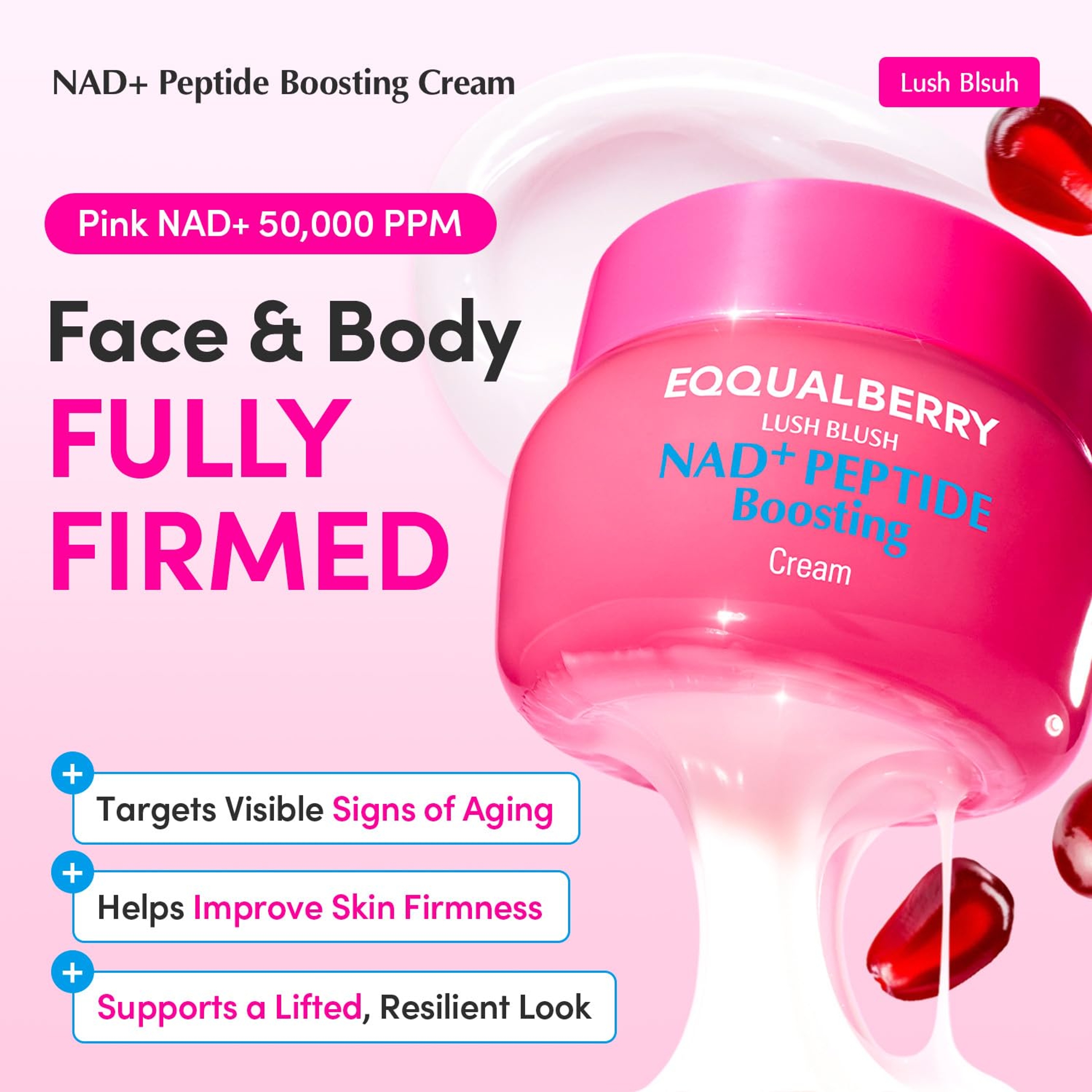 Eqqualberry NAD+ Peptide Boosting Cream – Anti-Aging, Firming & Lifting Pink Cream for Sagging Skin 1.69 fl.oz 2