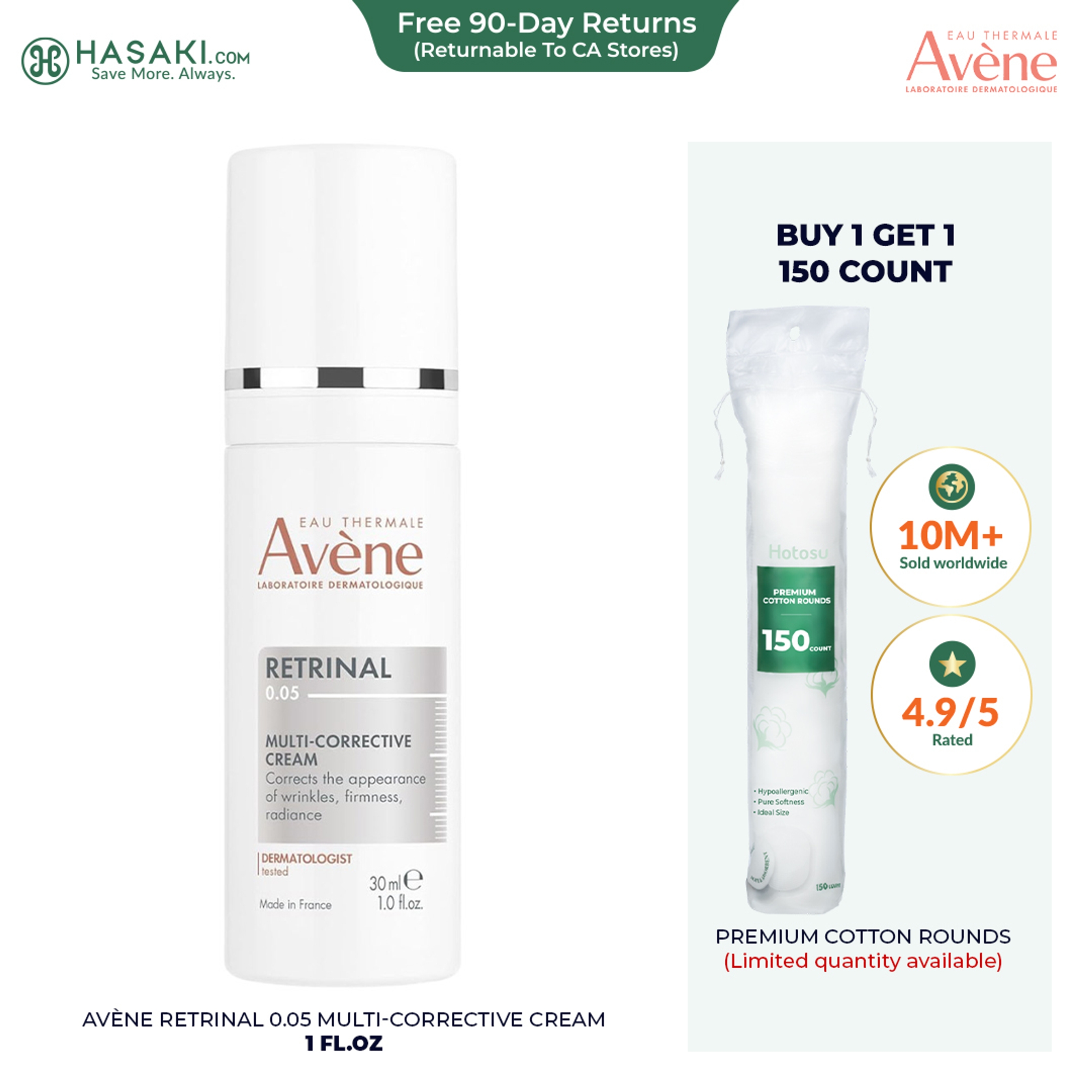 Avène Retrinal 0.05 Multi-Corrective Cream 1 fl.oz - Anti-Aging Cream Visibly Reduces Wrinkles & Fine Lines 1