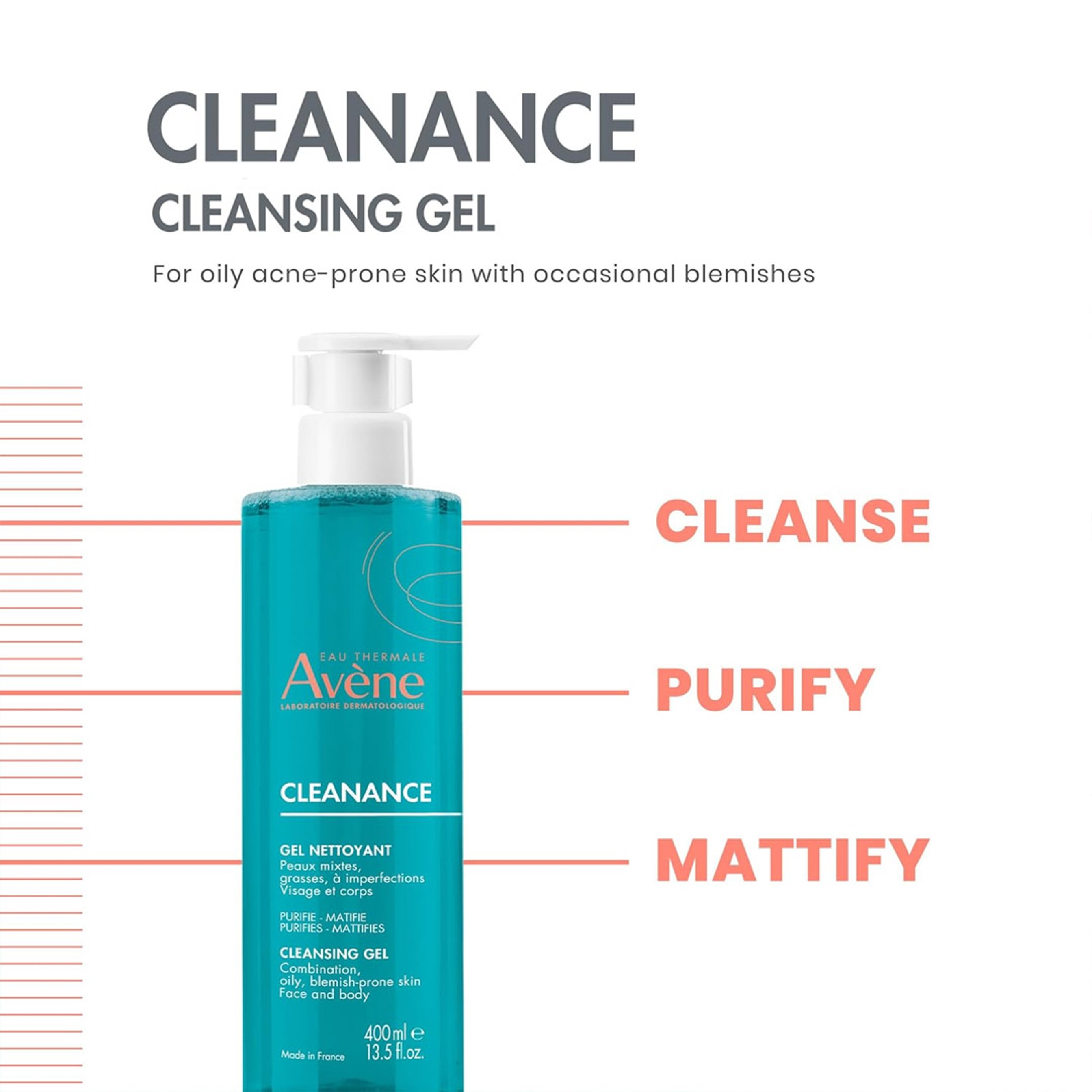 Avène Cleanance Cleansing Gel 13.5 fl.oz - Soap-free Cleanser for Blemish-Prone, Oily Skin 3