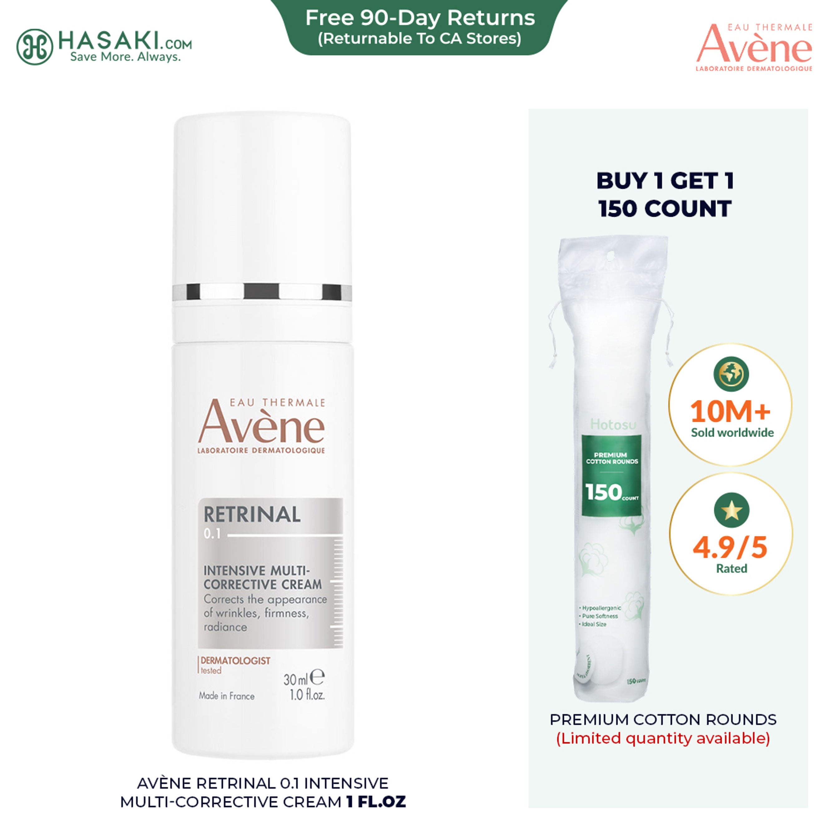Avène Retrinal 0.1 Intensive Multi-Corrective Cream 1 fl.oz - Anti-Aging Cream Visibly Reduces Wrinkles & Fine Lines 1
