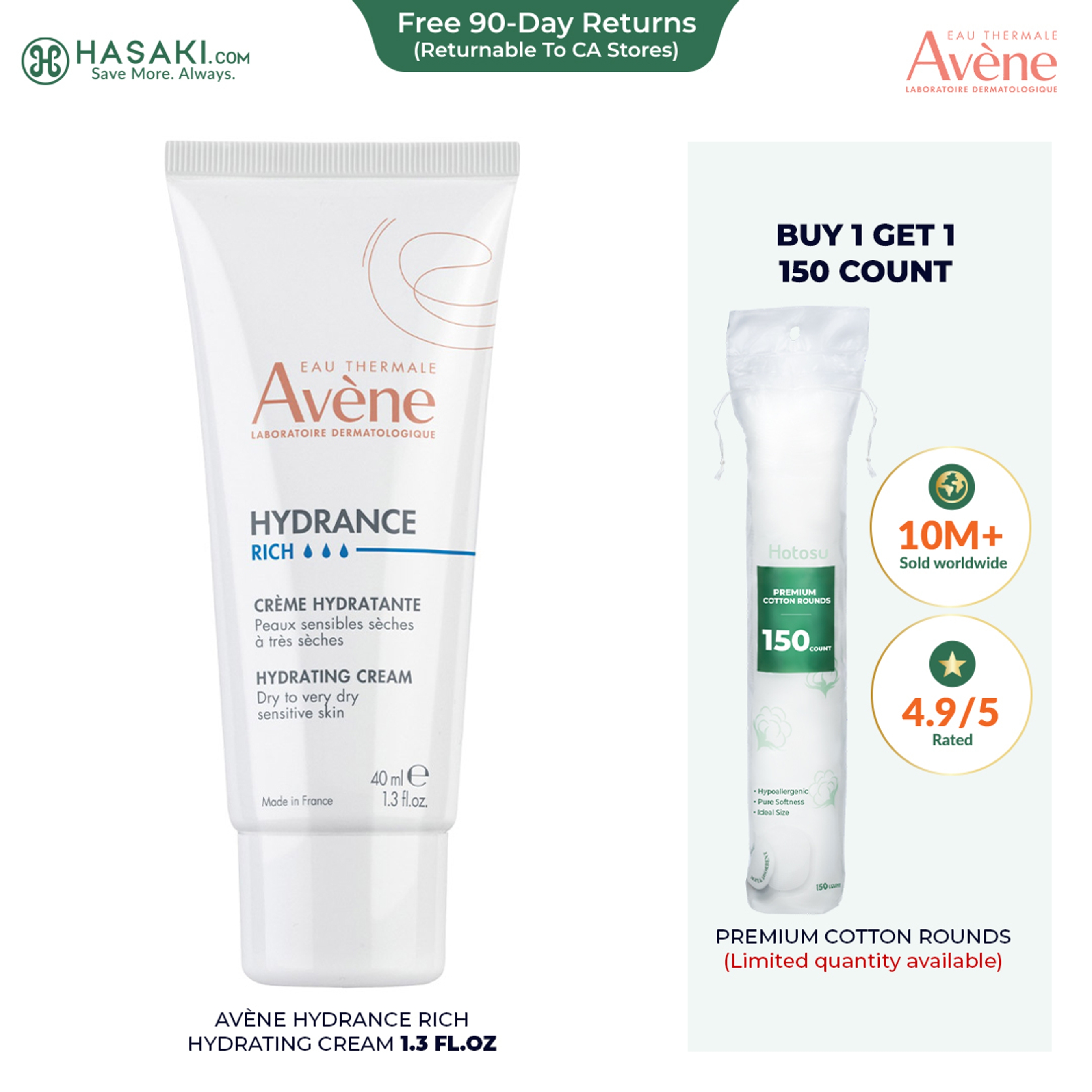 Avène Hydrance RICH Hydrating Cream 1.3 fl.oz - Daily Face Moisturizer for Dry Skin 1