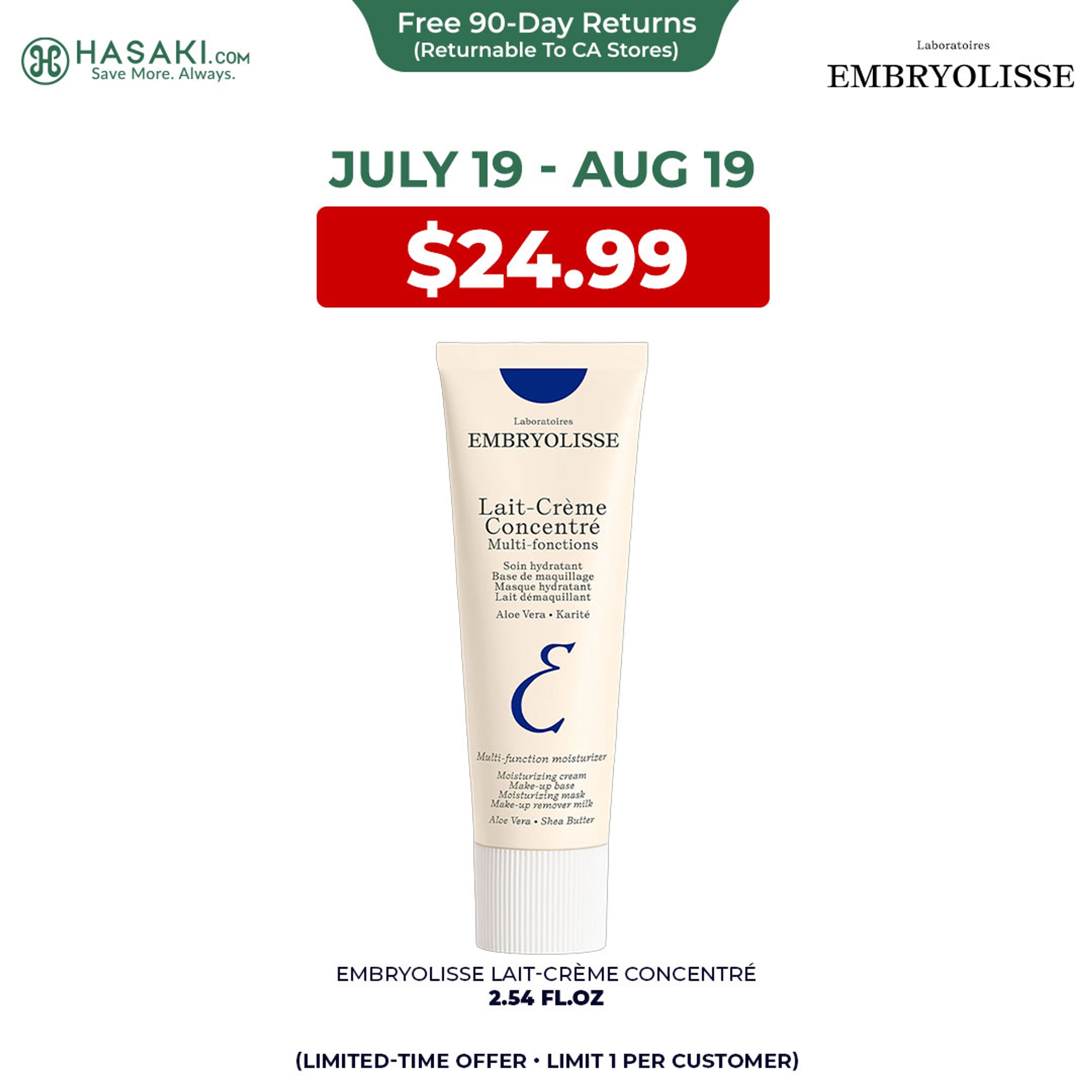 Embryolisse Lait-Crème Concentré 2.54 fl.oz - Face Moisturizer and Makeup Primer with Shea Butter & Aloe 1