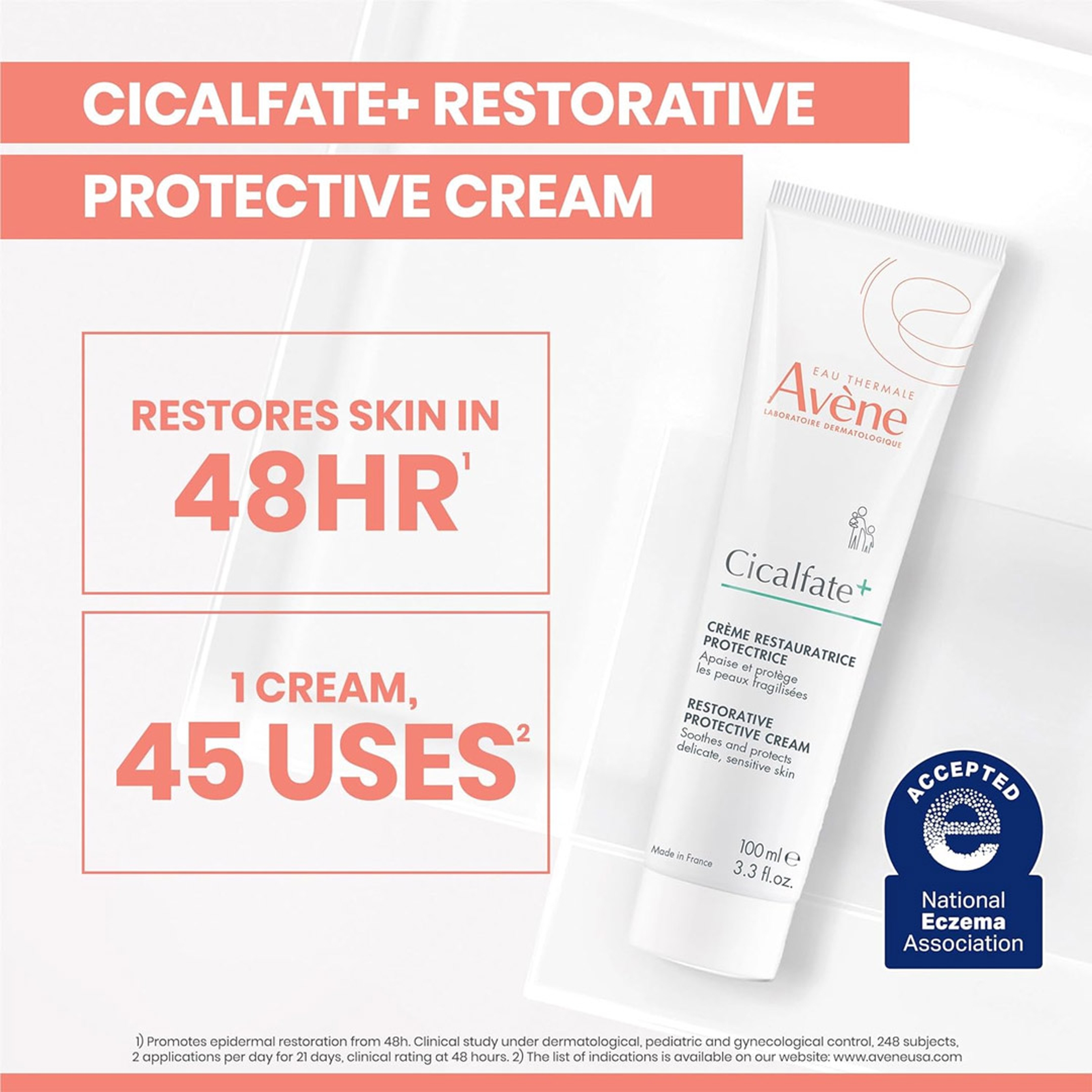 Avène Cicalfate+ Restorative Protective Cream 3.3 fl.oz - Face Moisturizer, Body Cream for Sensitive Skin 3