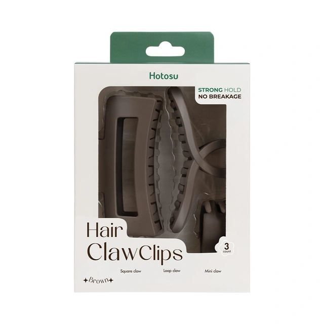 Hotosu Hair Claw Clips, Brown, 3 Count - Strong Hold No Breakage