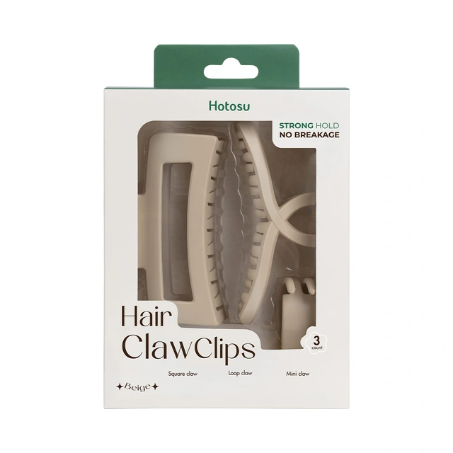 Hotosu Hair Claw Clips, Beige, 3 Count - Strong Hold No Breakage