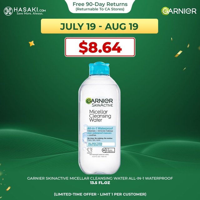 Garnier Micellar Cleansing Water All-in-1 Waterproof 13.5 fl.oz - Cleanser & Makeup Remover for Waterproof Makeup