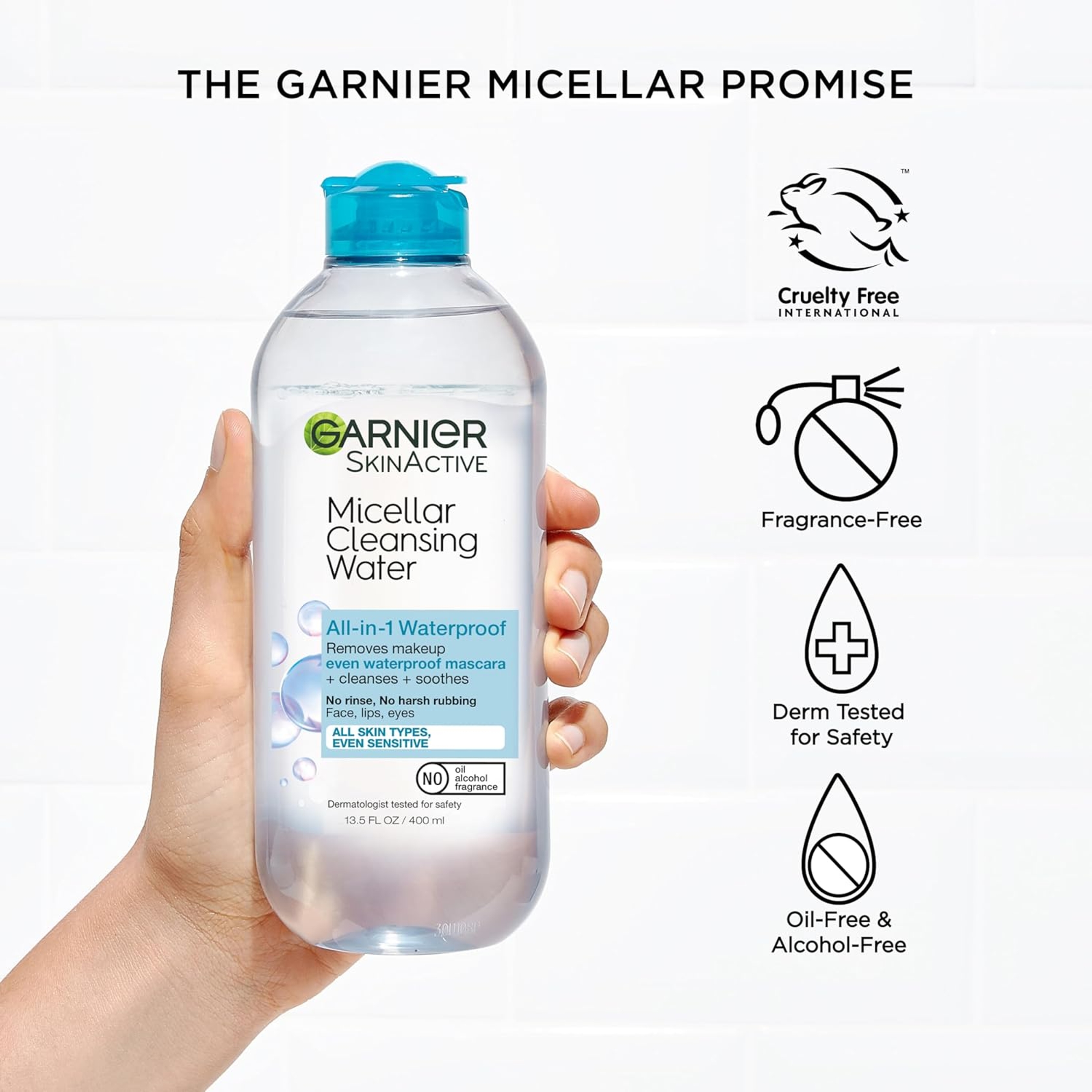 Garnier Micellar Cleansing Water All-in-1 Waterproof 13.5 fl.oz - Cleanser & Makeup Remover for Waterproof Makeup 5