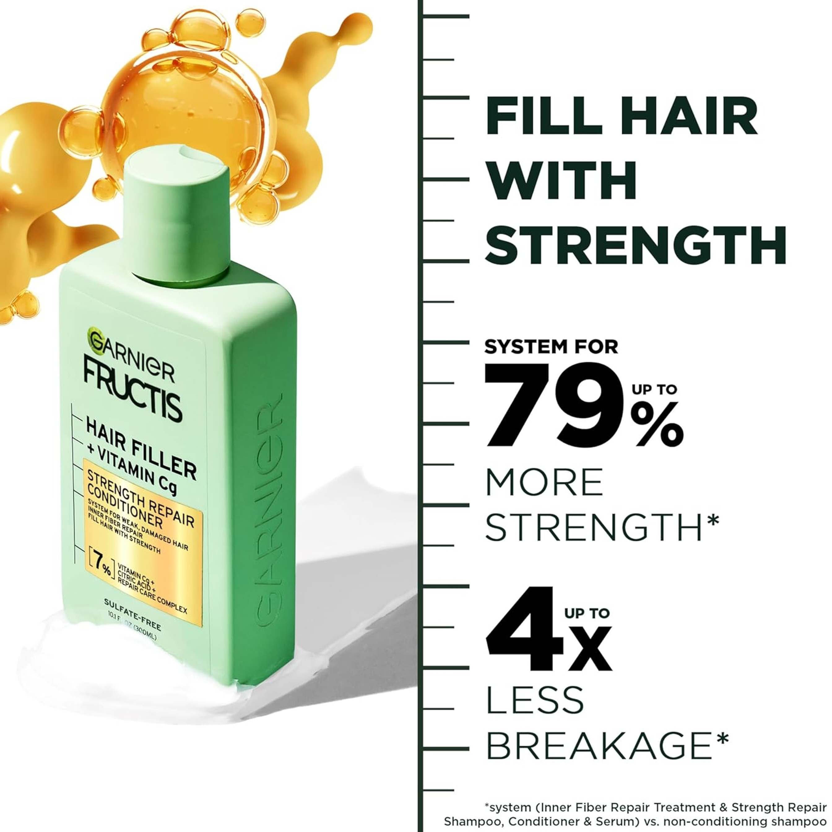 Garnier Fructis Hair Filler + Vitamin Cg Strength Repair Conditioner - Sulfate Free Conditioner for Weak, Damaged Hair 10.1 fl.oz 4