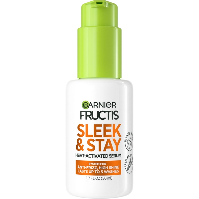 Garnier Fructis Sleek & Stay Heat-Activated Serum - Frizz Control & Heat Protection Serum for Frizzy, Dry Hair 1.7 fl.oz