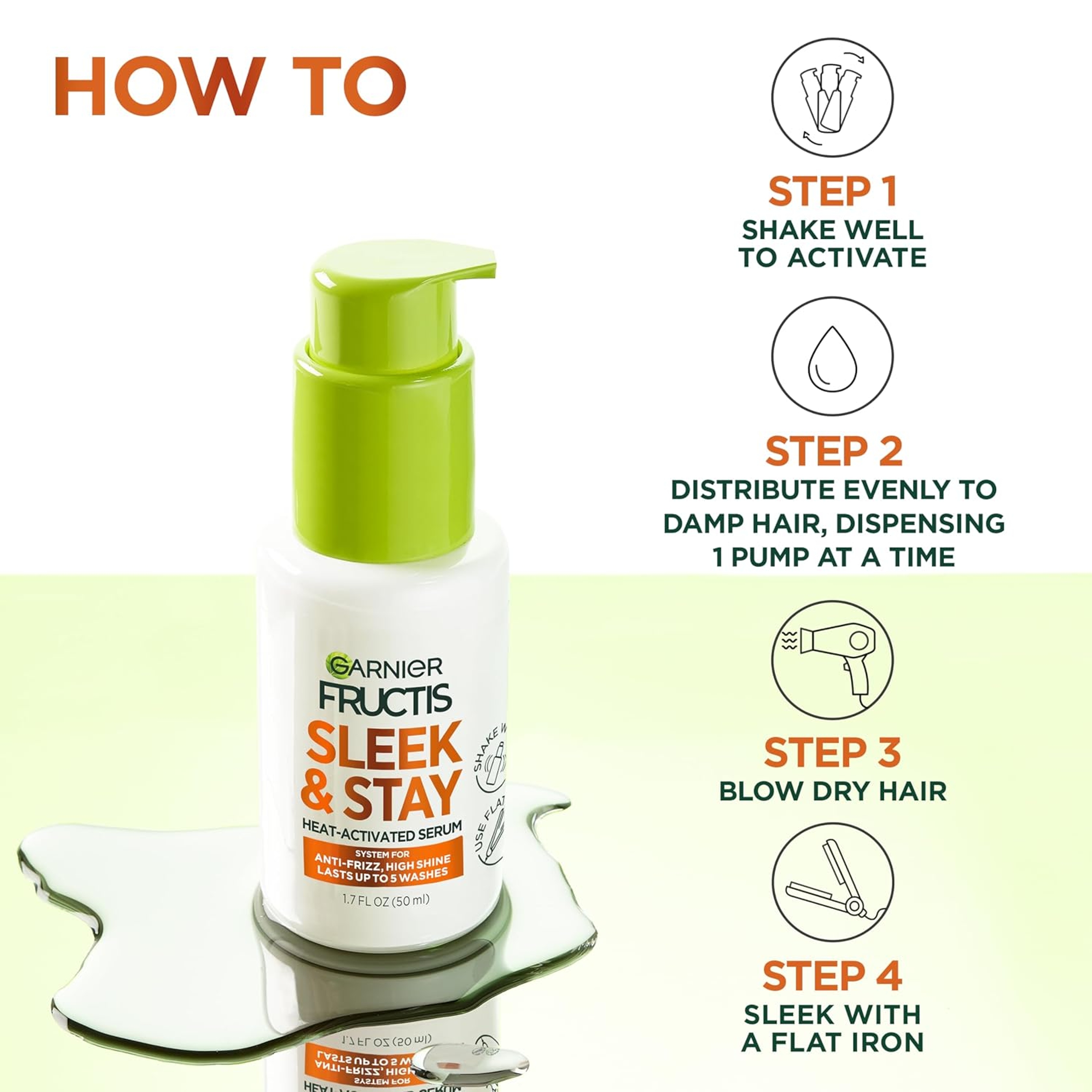 Garnier Fructis Sleek & Stay Heat-Activated Serum - Frizz Control & Heat Protection Serum for Frizzy, Dry Hair 1.7 fl.oz 4