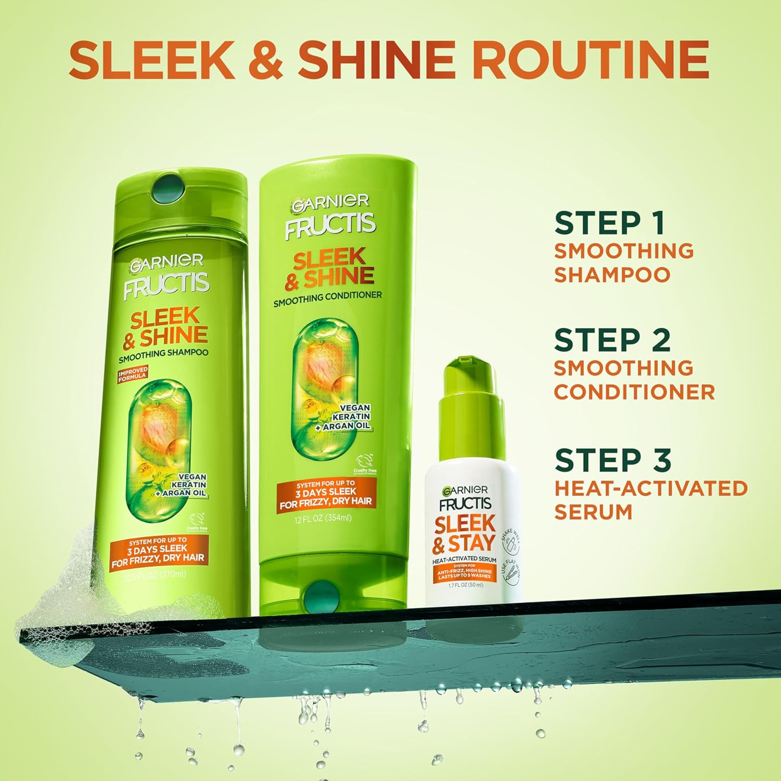 Garnier Fructis Sleek & Stay Heat-Activated Serum - Frizz Control & Heat Protection Serum for Frizzy, Dry Hair 1.7 fl.oz 5