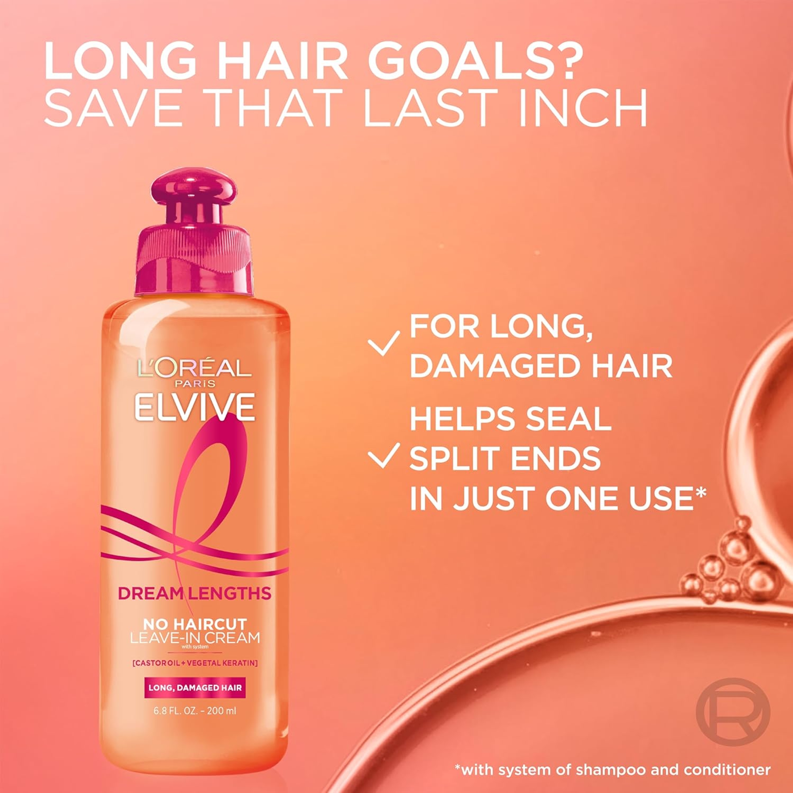 L'Oreal Paris Elvive Dream Lengths No Haircut Cream Leave In Conditioner 6.8 fl.oz - for Long, Damaged Hair 4