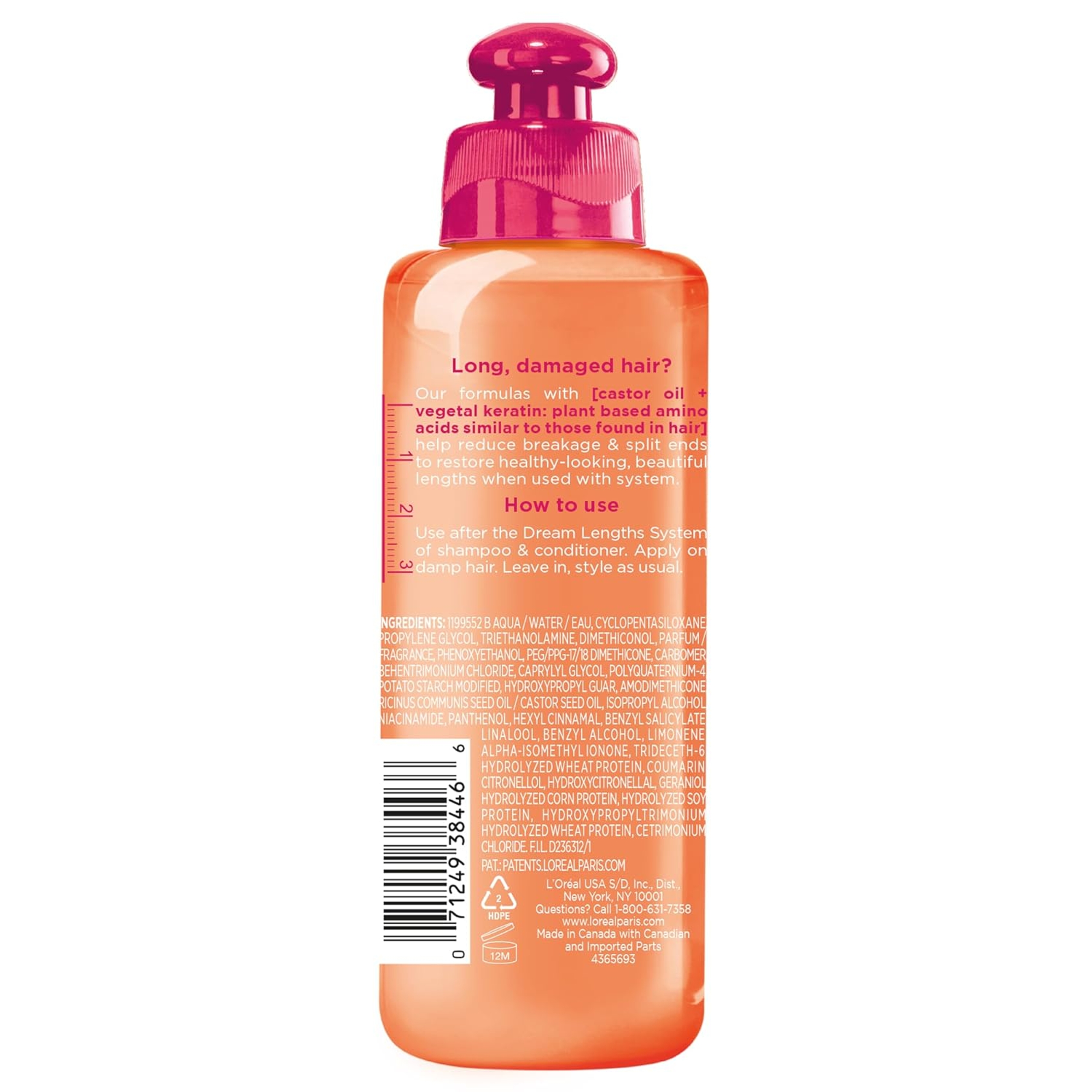 L'Oreal Paris Elvive Dream Lengths No Haircut Cream Leave In Conditioner 6.8 fl.oz - for Long, Damaged Hair 6