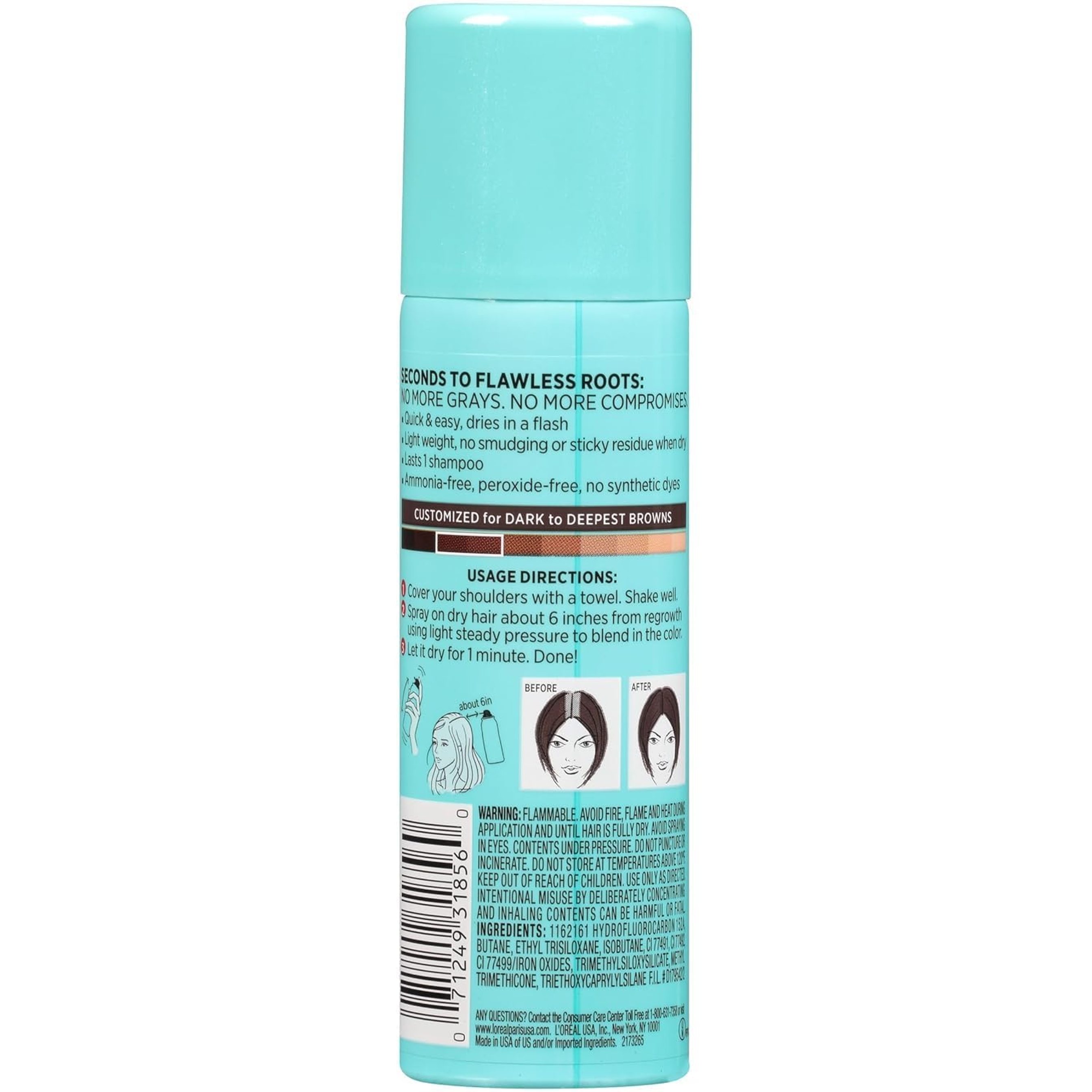 L'Oreal Paris Magic Root Cover Up, Dark Brown, 2 oz - Root Touch-Up Spray for Gray Root Coverage 24