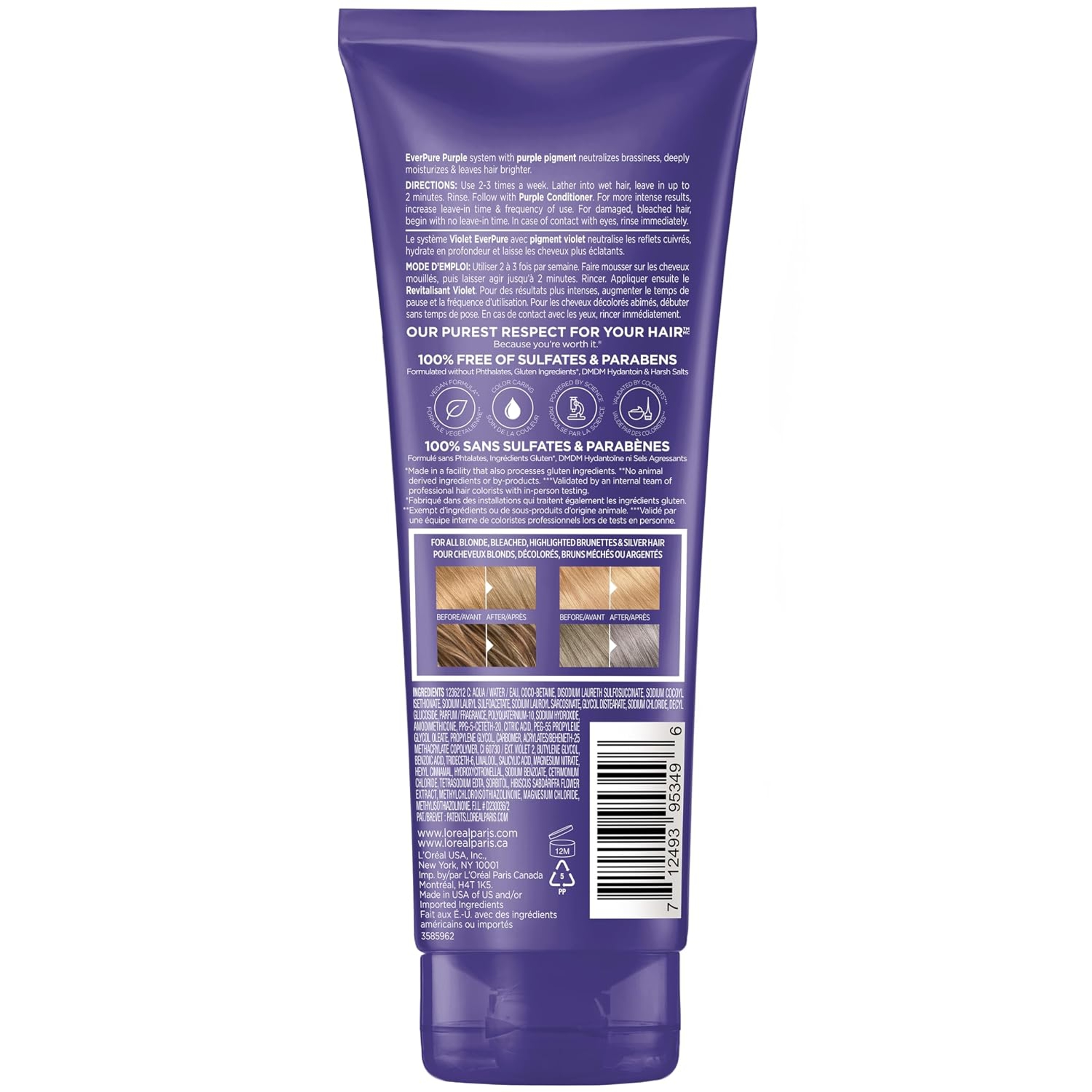 L'Oreal Paris EverPure Purple Shampoo 6.8 fl.oz - Shampooing Violet for Toning Blonde or Bleached Hair 10