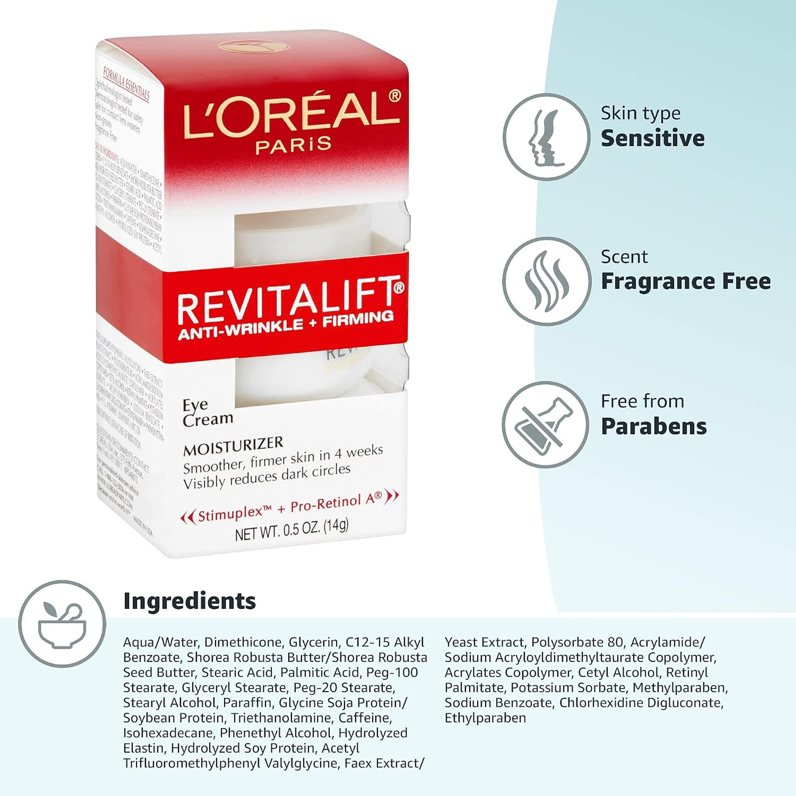 L'Oreal Paris RevitaLift Anti-Wrinkle & Firming Eye Cream - Pro-Retinol Treatment to Reduce Dark Circles 0.5 oz 6